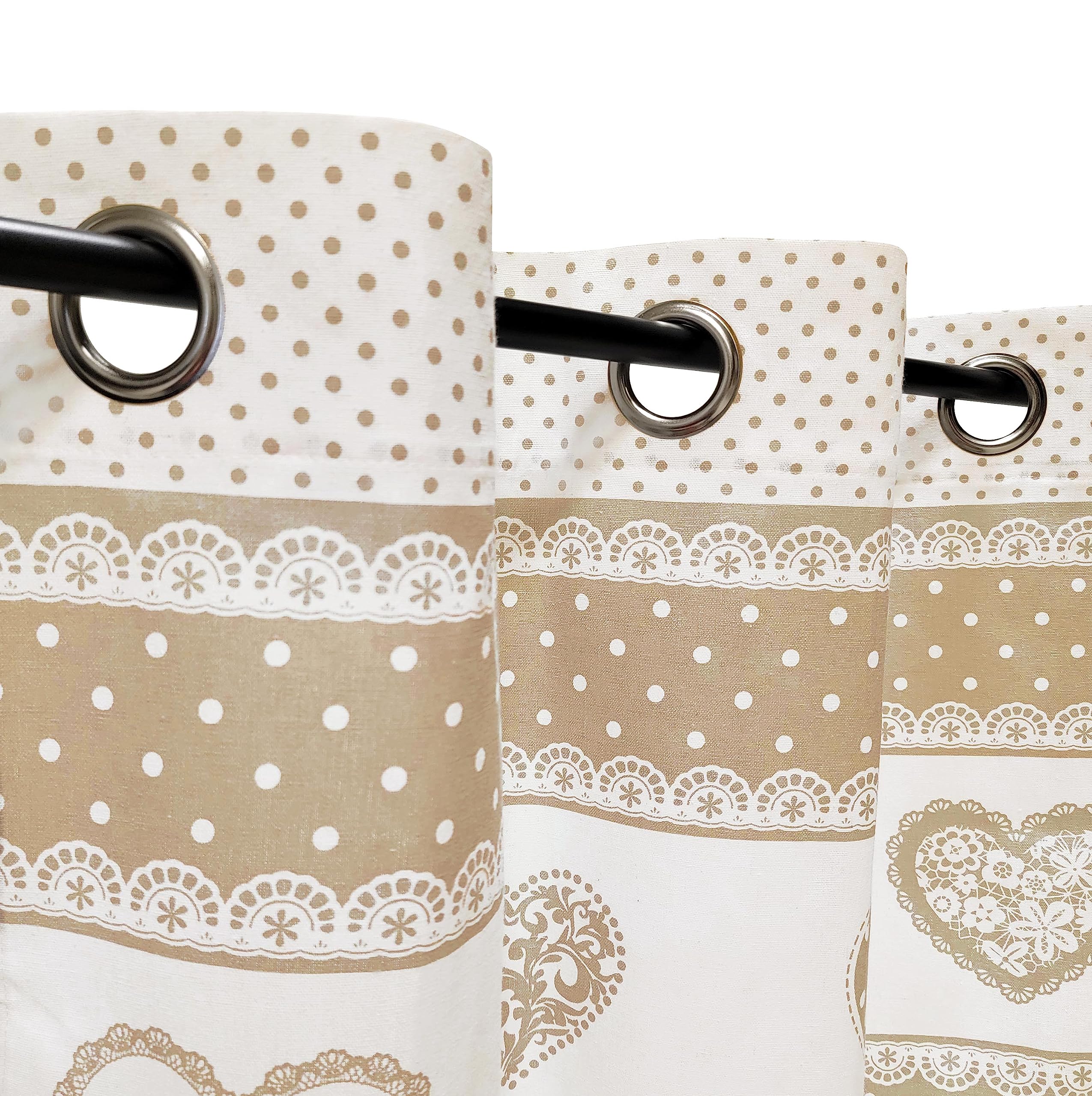 Rideau Jacquard Fantaisie Beige, Isolation Thermique 135x240cm - Prêt à