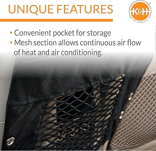 Miniatura 4 de K&H Pet Products Red de coche para perros, barrera de seguridad de viaje para mascotas, organizador de seguridad automático con bolsillo y cubierta