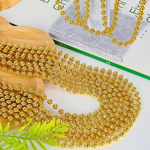 Miniatura 3 de 100 collares de cuentas, cuentas doradas de Mardi Gras para fiesta, cuentas de Navidad de Mardi Gras de 33 pulgadas, disfraz de juguete, desfile de