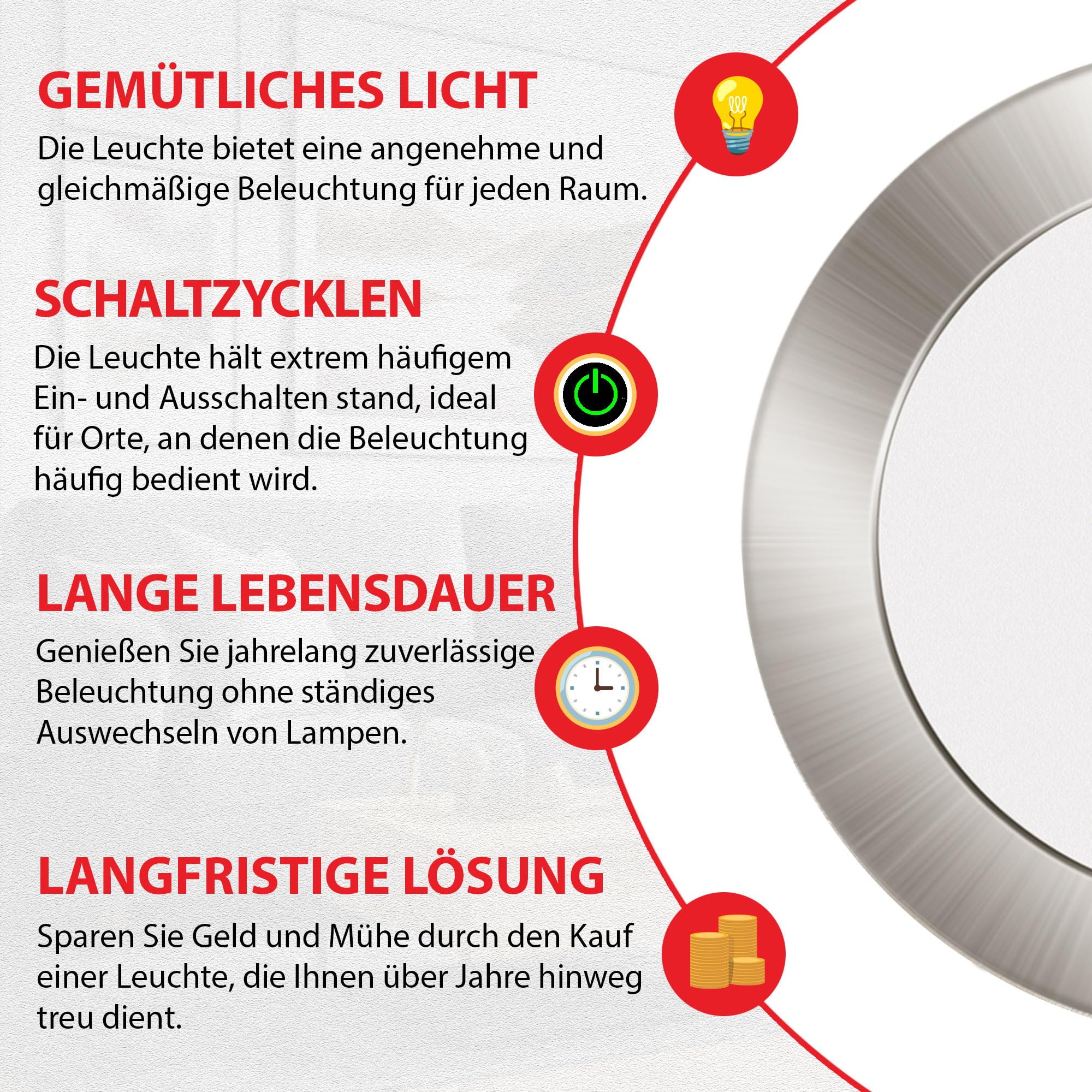 Maxkomfort LED Einbaustrahler flach 12x 4 Watt SET Bad URANUS | IP44 110° 290lm 68mm|Warmweiß Neutralweiß Kaltweiß | Feuchtraum, Edelstahl-Optik