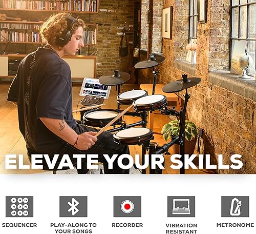 Miniatura 7 de Alesis Nitro Max Kit - Juego de batería eléctrica con almohadillas de malla silenciosas, caja de doble zona de 10 pulgadas, Bluetooth, más de 440