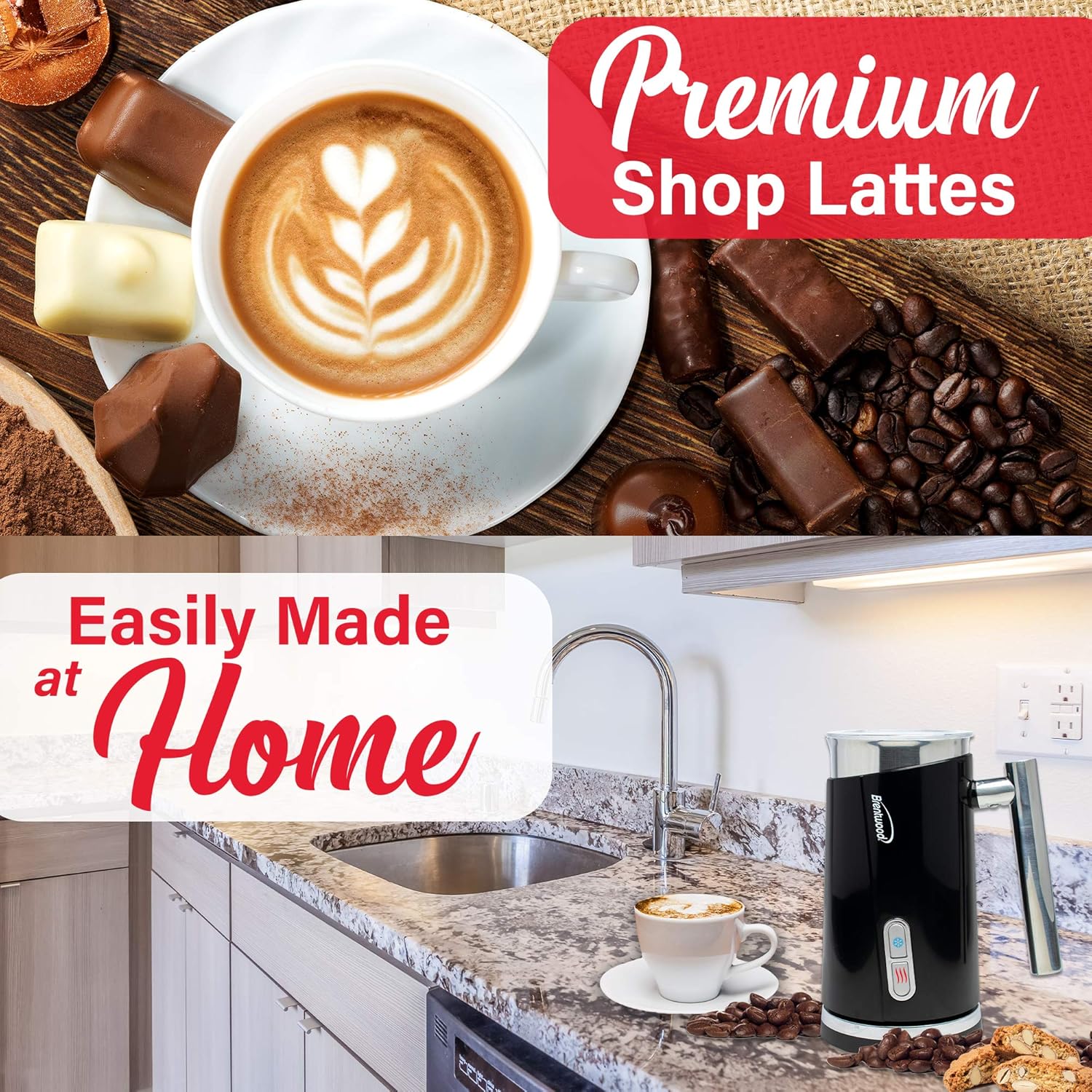 Brentwood GA-301BK Cordless Electric Milk Frother and Warmer, 300 mililiter Capacity, Black