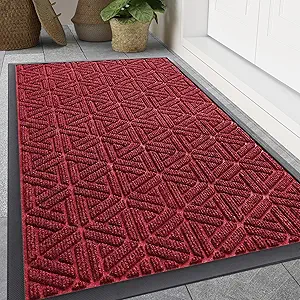 Smiry Front Door Mat Outside Entrance, Heavy Duty Natural Rubber Doormat, Trap Dirt and Moisture Easy Clean Low Profile Patio Porch Welcome Floor Mats for Entry, 47x32 Inch, Wine Red