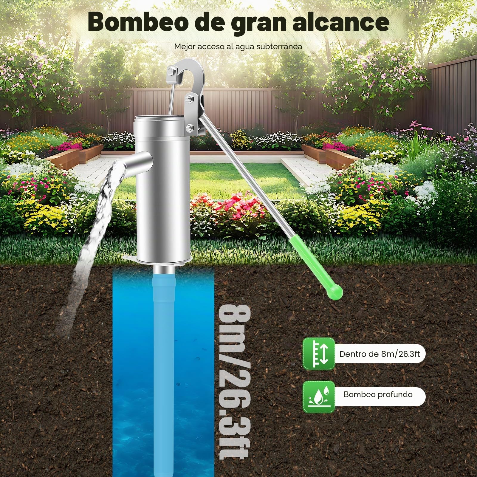 Bomba de Agua Manual para Pozos - Acero Inoxidable, Kit para Cobertizo de Jardín al Aire Libre, Decorativa para Pozo