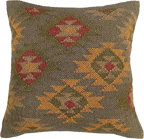 Trade Star Funda de cojín 70% yute y 30% lana, funda de cojín Kilim bohemia, funda de cojín cuadrada decorativa india, étnica para decoración del