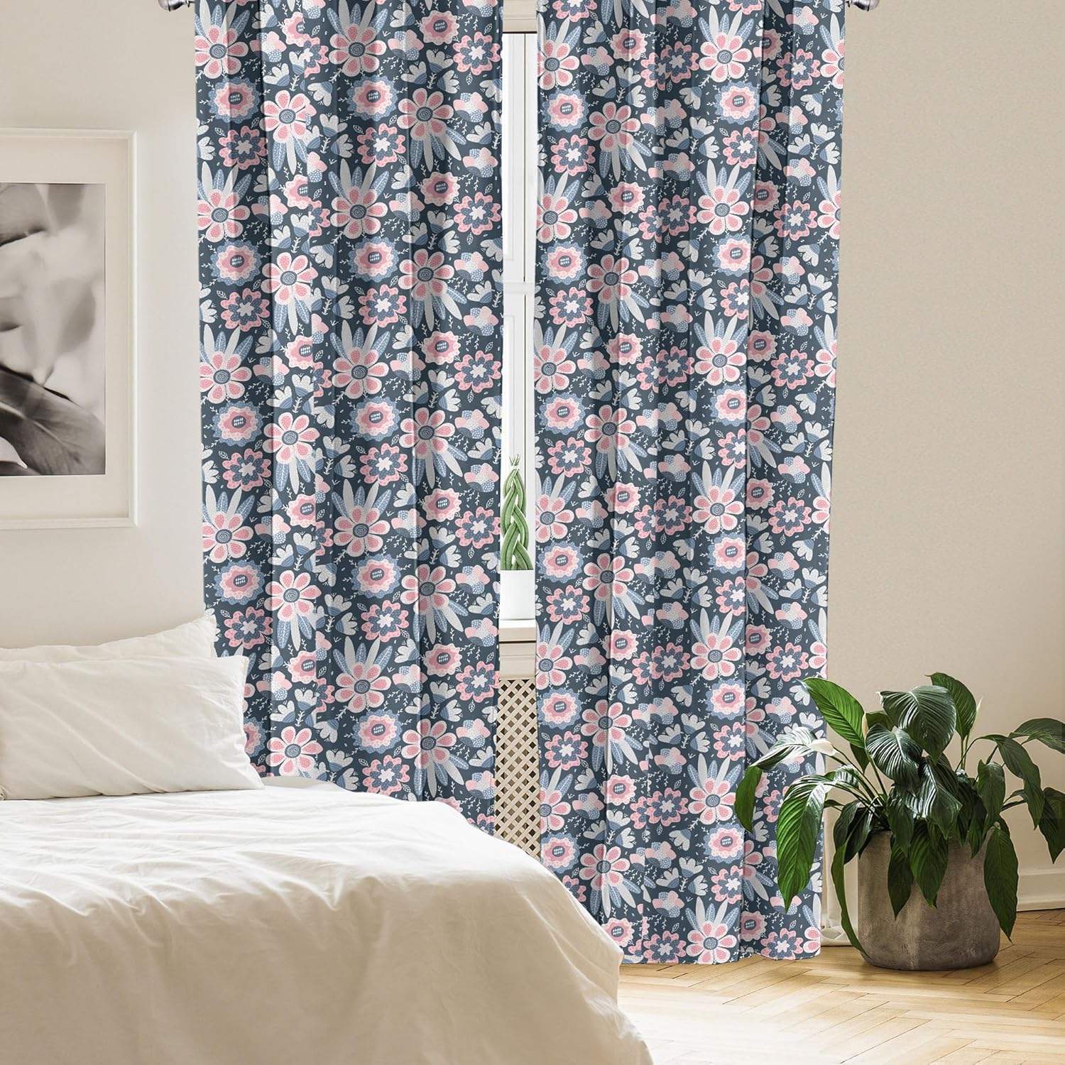 Ambesonne Floral Curtains, Flowers with Hand Drawn Composition Spring Lovers Design Romantic Pastel Art, Window Treatments 2 Panel Set for Living Room Bedroom, Pair of - 28" x 95", Pink and Blue