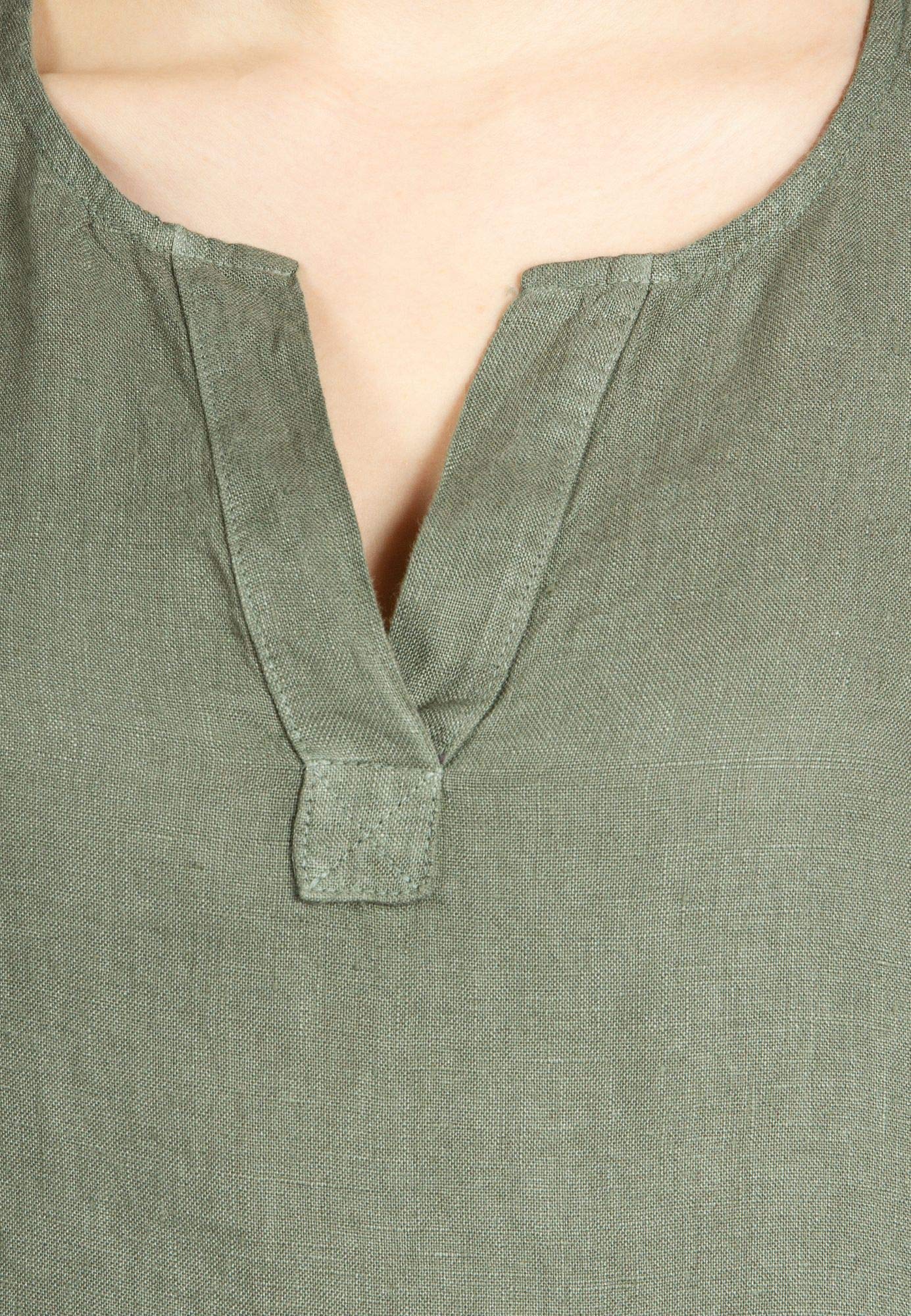Caspar BLU023 Lange Elegante Damen Halbarm Sommer Leinen Longbluse