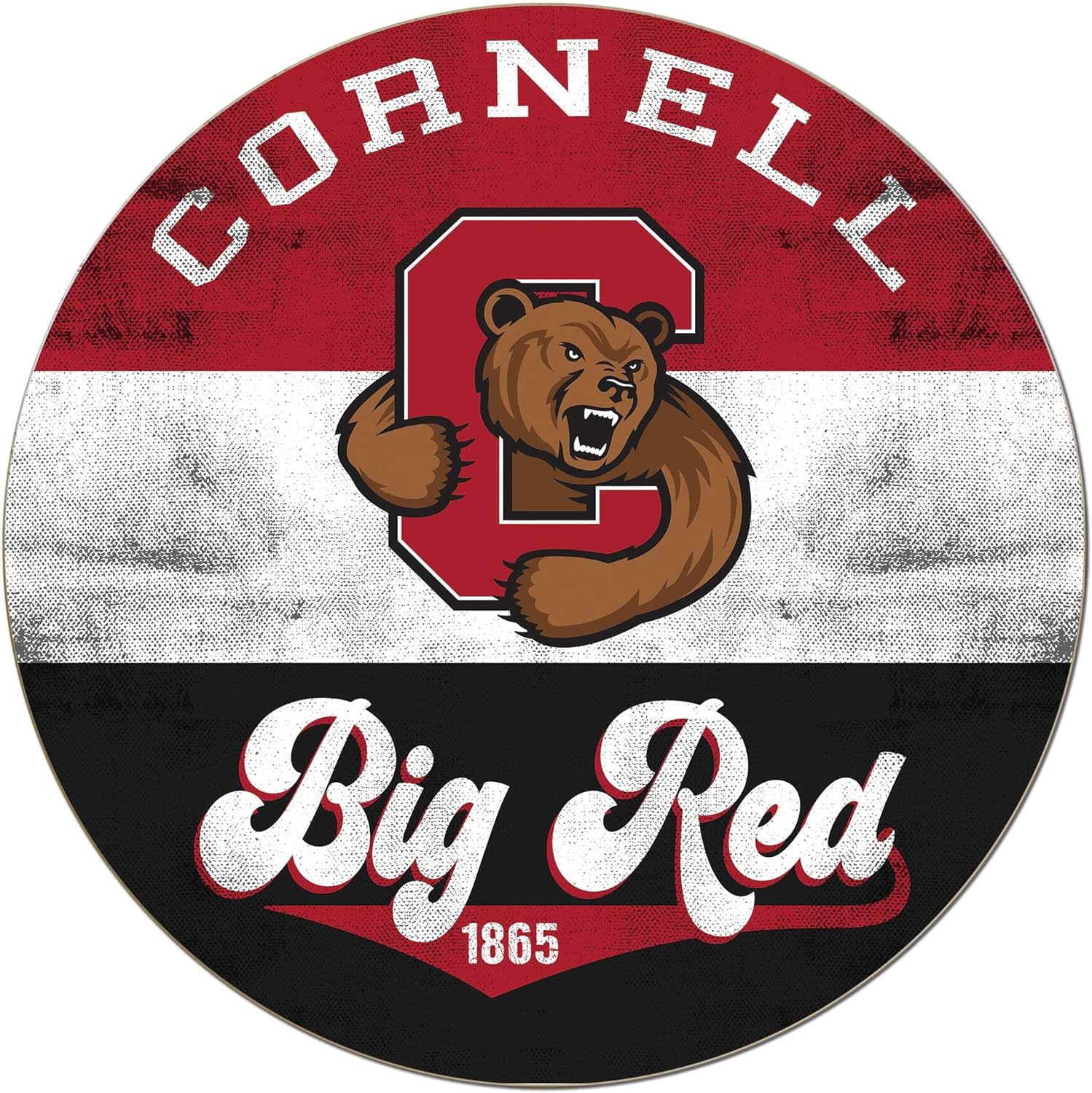 KH Sports Fan Cornell Big Red Multi-Color Retro Circle Sign, 20x20 Inches, Big Red Decor for Dorm Room, Bedroom, Fan Cave, Living Room; Display Your Team Spirit with This Unique Cornell Big Red Wall Art