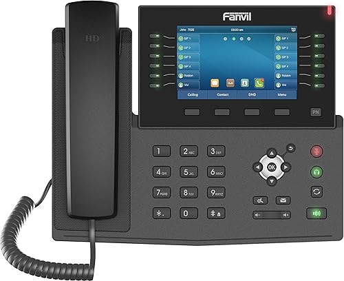 Fanvil X7C Enterprise VoIP Phone, pantalla táctil a color de 5 pulgadas, 20 líneas SIP, Ethernet Gigabit de doble puerto, adaptador de corriente no
