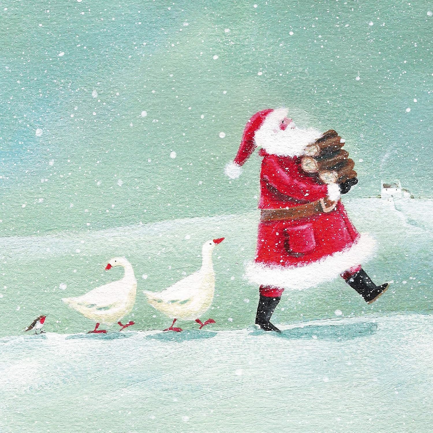 Almanac Pack of 8 Charity Christmas Cards (ALM-ALCX9958), Premium Christmas Greeting Cards, Festive Santa & Birds in the Snow