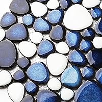 Vista 8 de Azulejos de cerámica de guijarros de 5 hojas, azulejos de cerámica en forma de corazón de 12 x 12 pulgadas, azulejos de mosaico azul oscuro montados