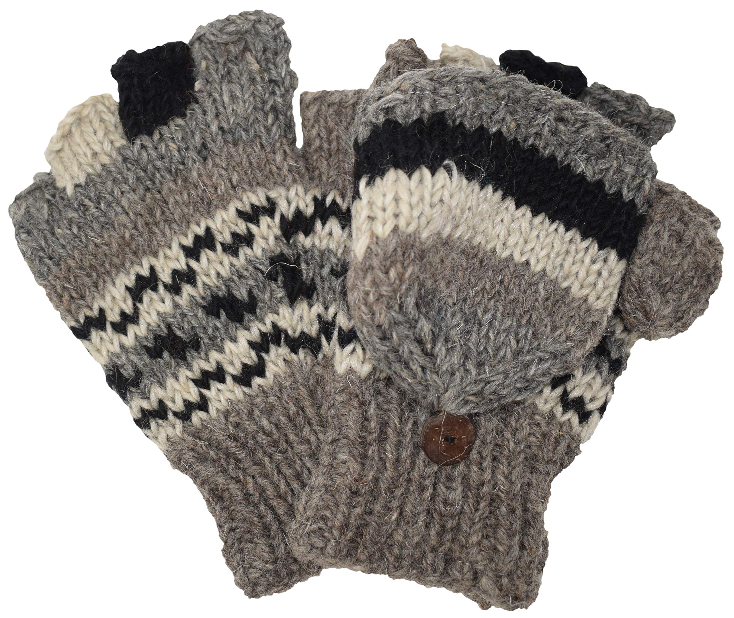 Gheri Woolen Knit Fleecelined Fingerless Gloves Convertible Mittens I