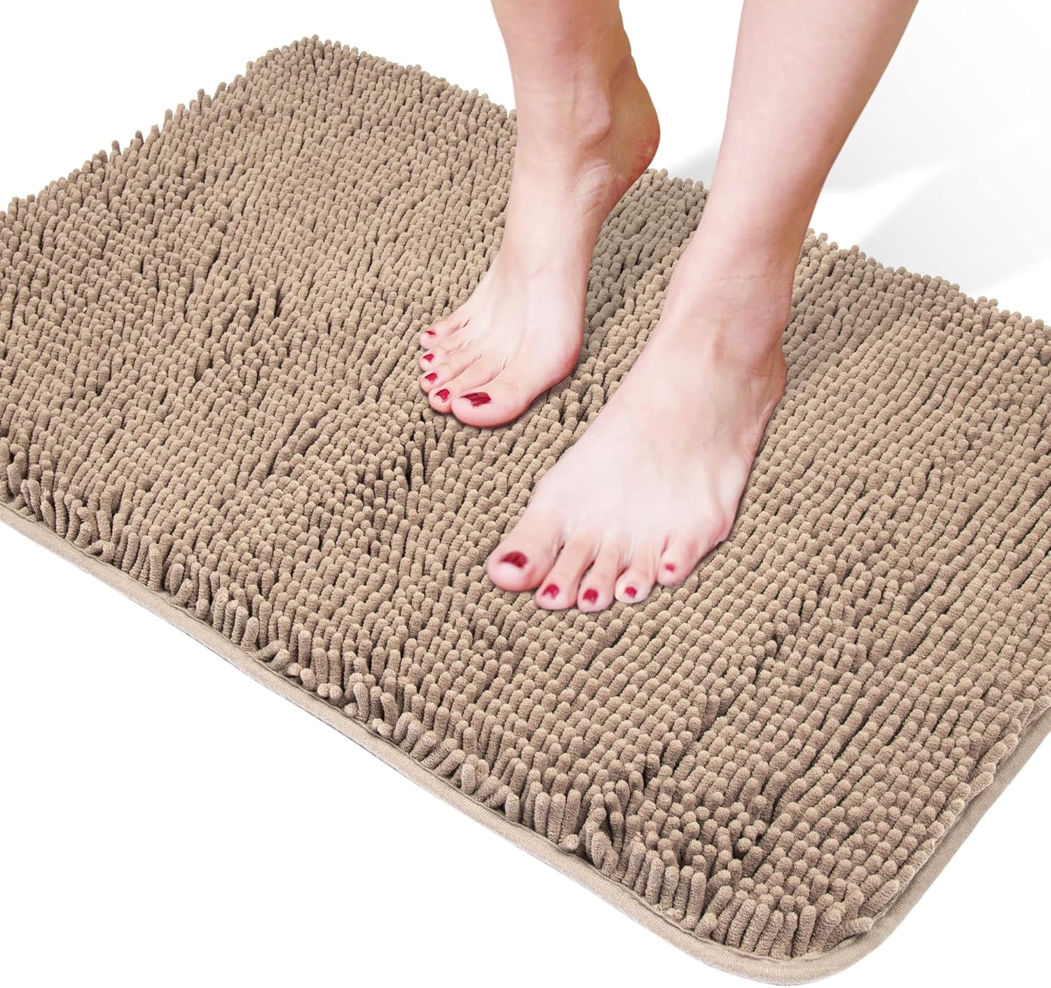 Yeaban Taupe Bathroom Rugs Thick Chenille Bath Mats