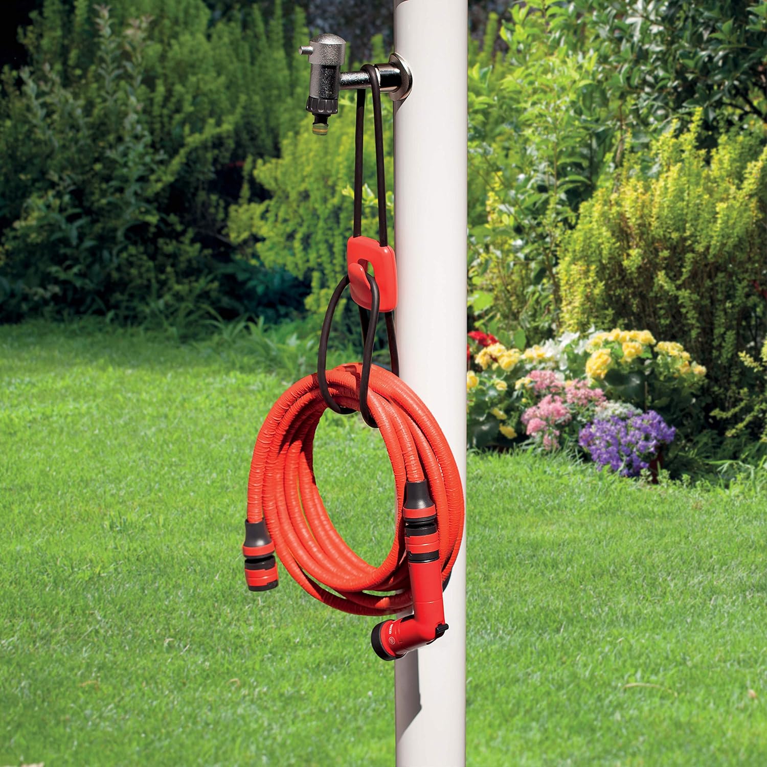 Holiday Deals 🛒 FITT YOYO UP Extendable and Flexible Garden Water Hose Pipe with Multi-Function Spray Gun and Hook Support for Fences, Red, 25m