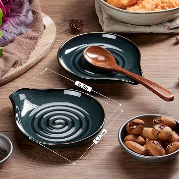 HaWare Spoon Rest for Stove Top, 5.1 Ceramic Spoon Holder for Kitchen Utensils, Coffee Spoons, Spatula, Heat-Resistant Cooking Utensil Rest for Kitchen Counter Decor, Ink Blue