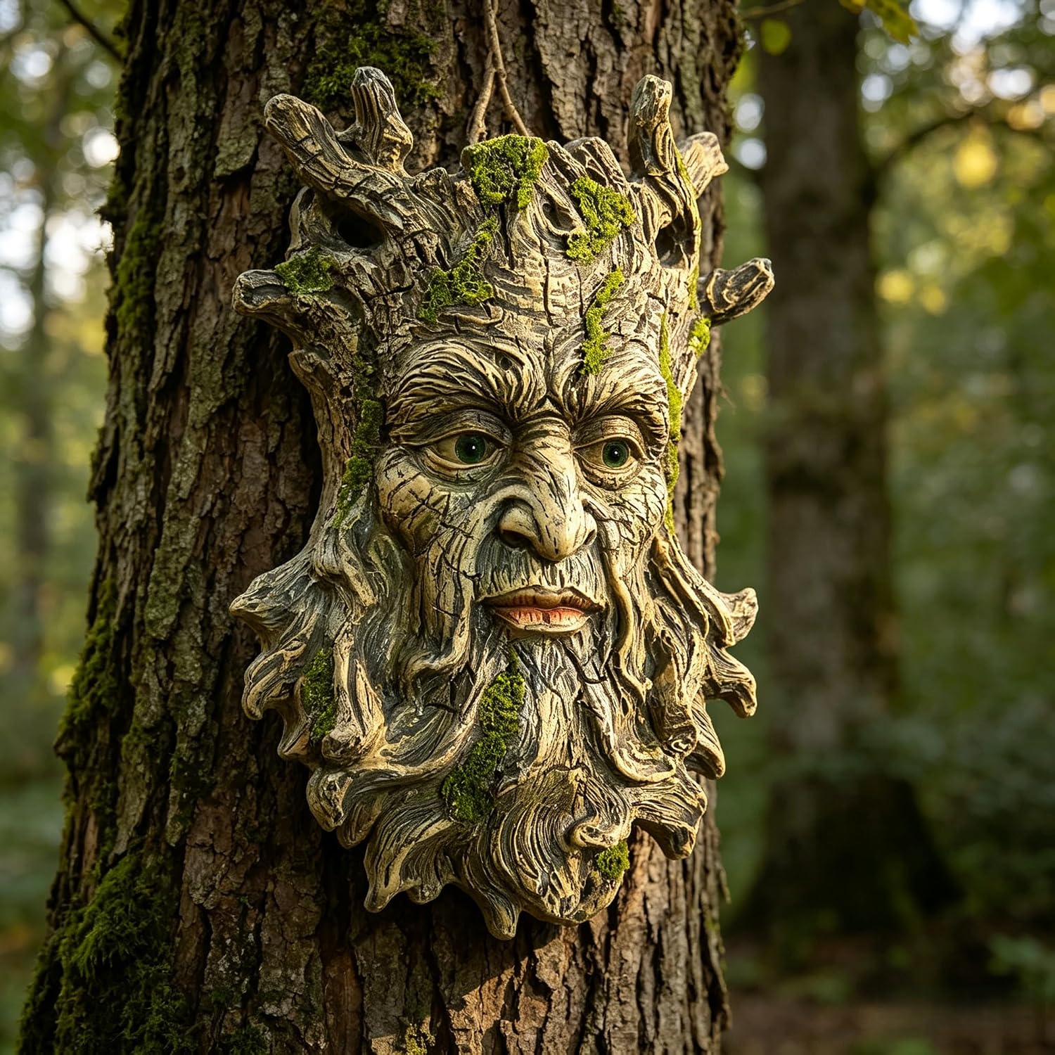 Whimsical Tree Face Garden Decoration, Tree Faces Decor Outdoor Wall Mounted Statue Art with Leaf Features, Outdoor Decor Garden Accessory, Resin Sculpture, Nature image 2