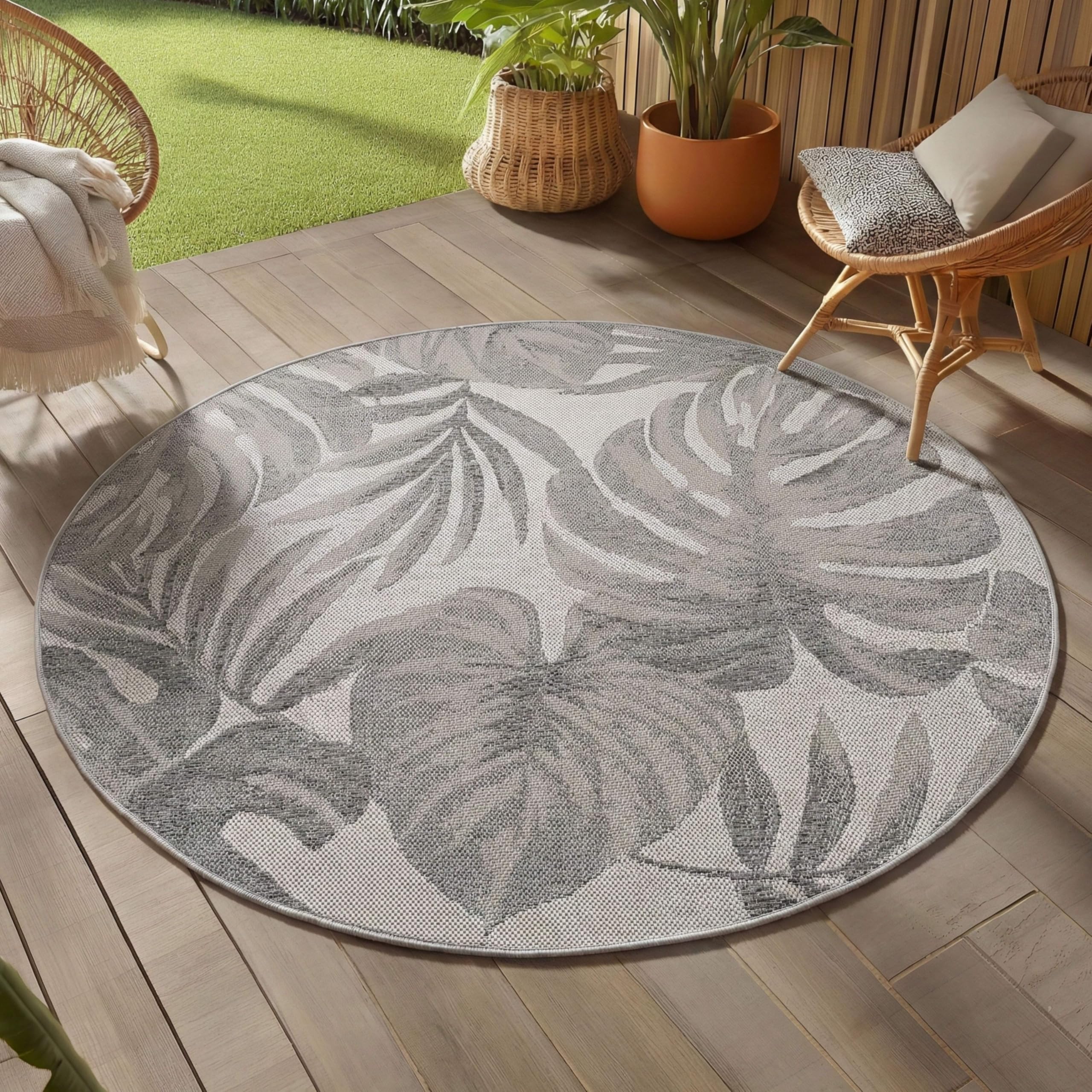 Teppium Outdoor Teppich Beige, Wetterfest & UV-beständig, ideal für Küche, Balkon, Terrasse auch Wohnzimmer und Esszimmer, Skandinavisches Boho-Design