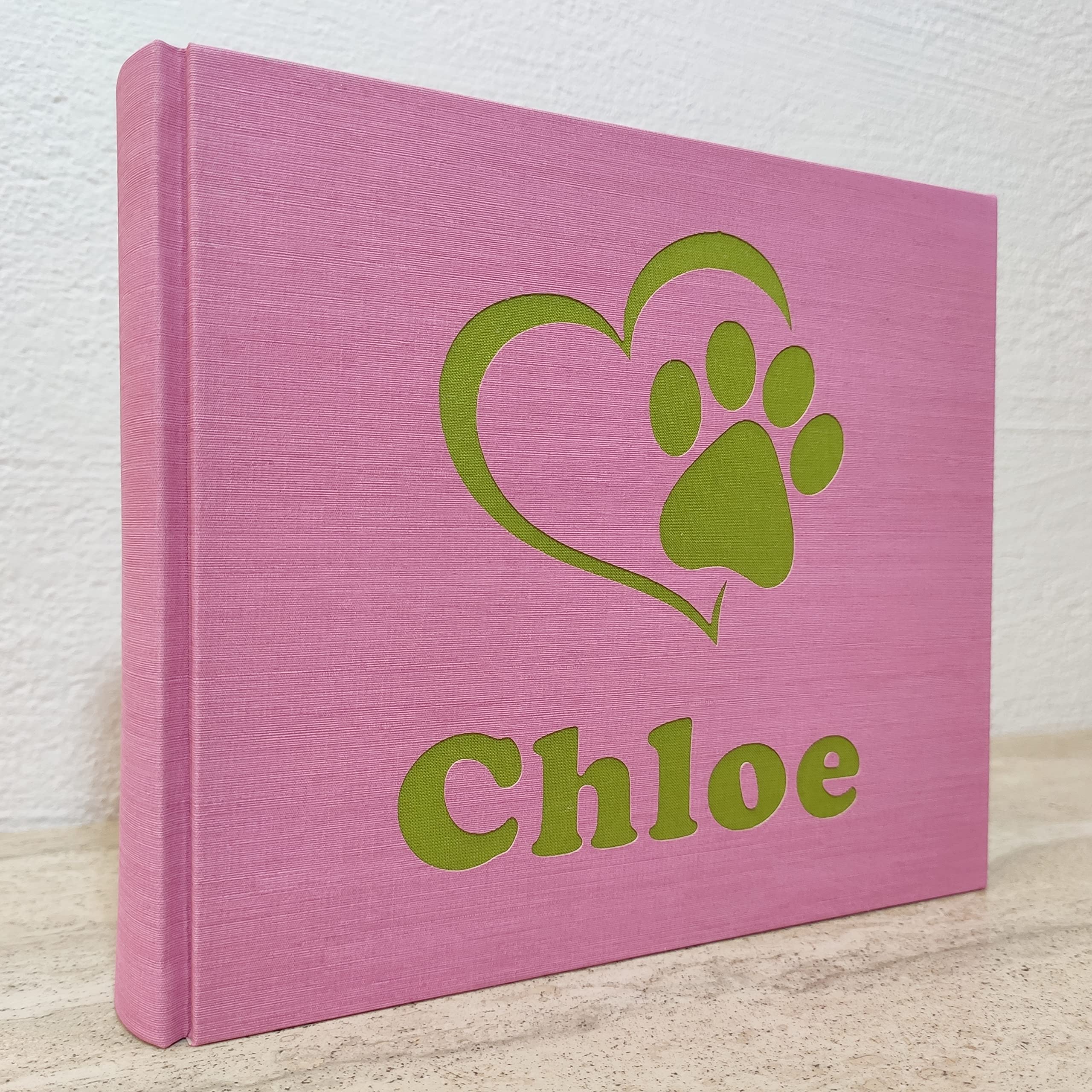 Album fotografico artigianale per il tuo cane gatto coniglio personalizzabile con nome intagliato in ecopelle e tela regalo cucciolo fido 2025 made in Italy legnoegrafite