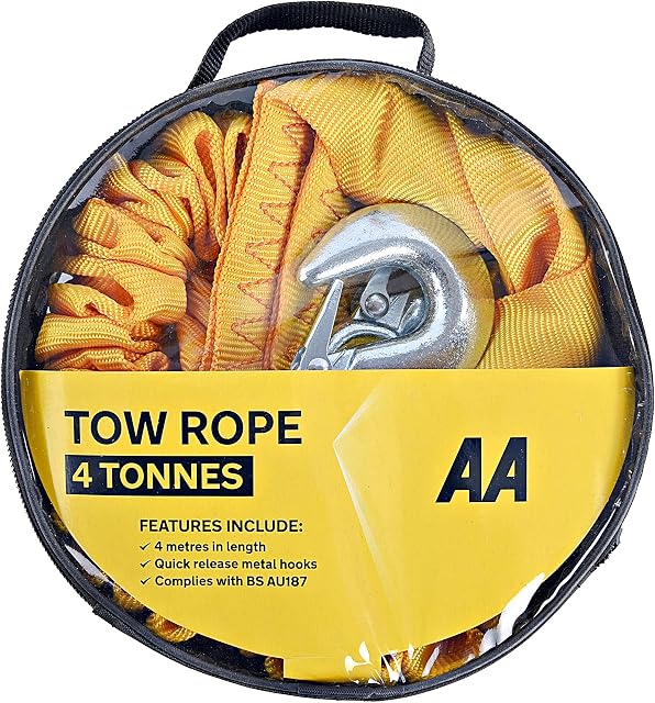 AA 4T Heavy Duty Tow Rope AA6226 Yellow Strap-Style Towing Belt For Car Breakdowns Other Vehicles Up To 4 Tonnes