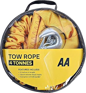 AA AA6226 - Cable de Remolque, Resistente, Hasta 4 Toneladas, con Correa de Color Amarillo