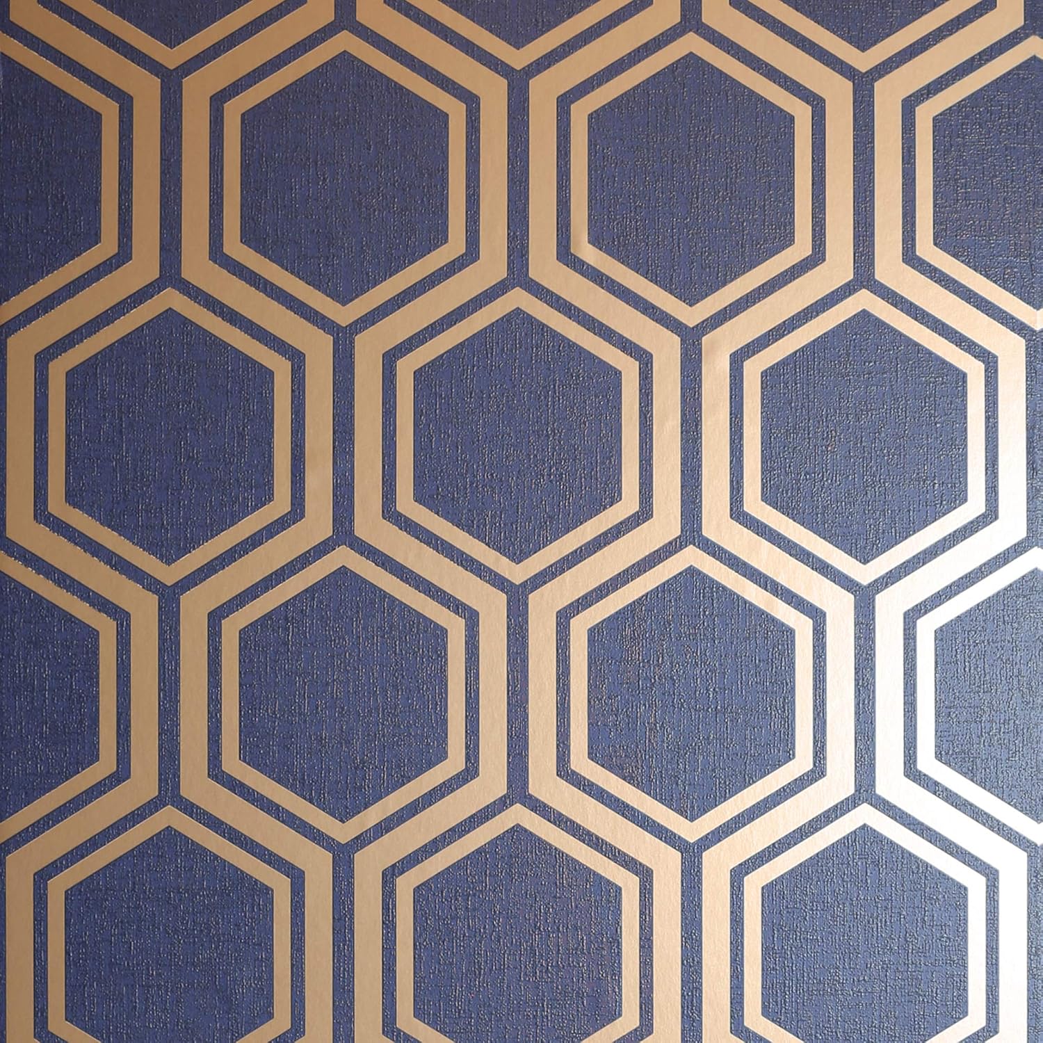 Arthouse 906604 Navy Gold Metallic Textures Luxe Hexagon Wallpaper 906604-Geo, Full Roll