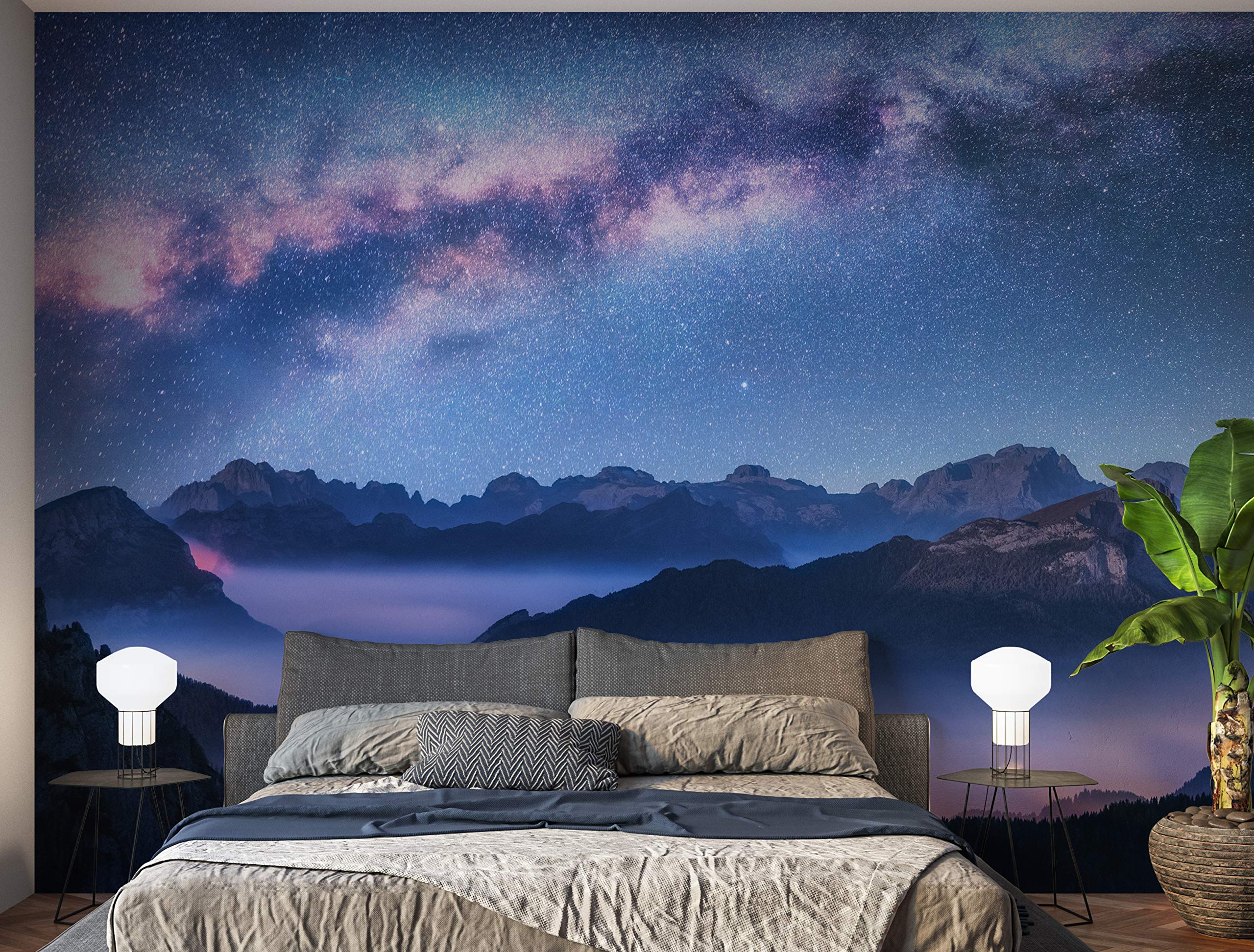Fotomural Vinilo Para Pared Paisaje Montañas Noche | Mural | Fotomural Infantil Vinilo Decorativo | 600 x 300 cm | Decoración comedores, salones, habitaciones