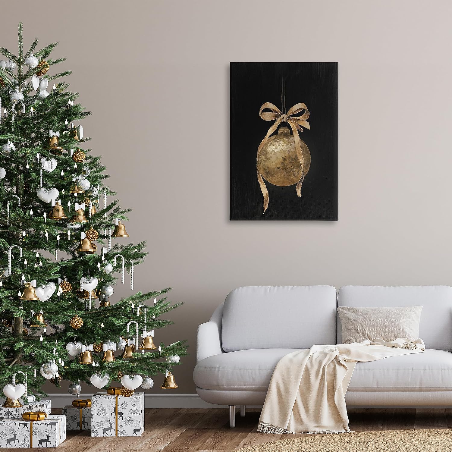 Stupell Industries Vintage Holiday Ornament on Black Canvas Wall Art Design by Lettered and Lined, 24 x 36