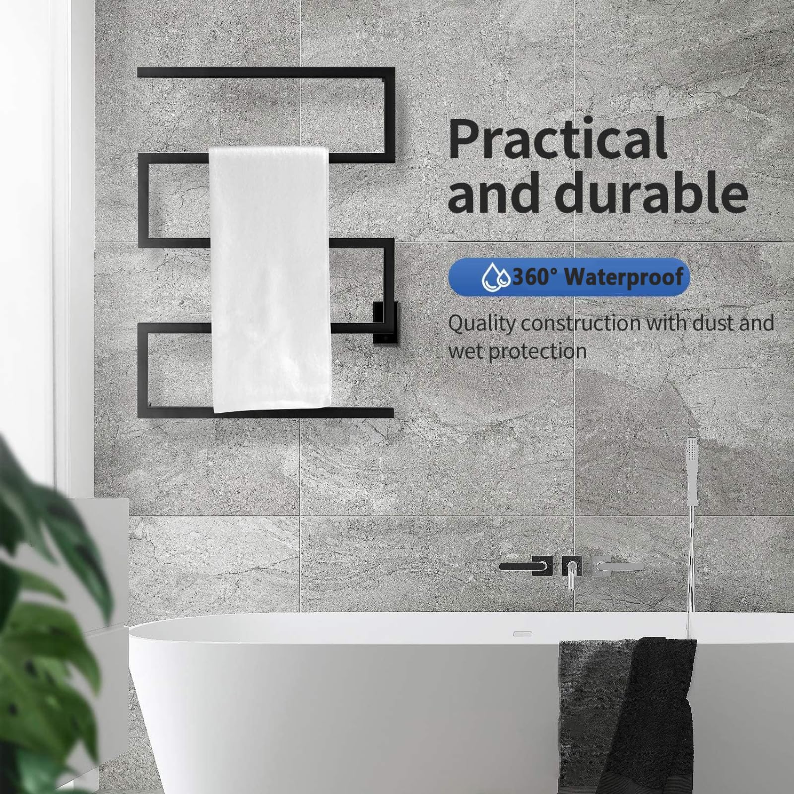 Badheizkörper Elektrisch mit Thermostat, Handtuchwärmer Wäscheständer schwarz matt Seitenanschluss Edelstahl Handtuchheizung Wandmontage Handtuchtrockner für Schönheit Salon Spa, 600x800 mm