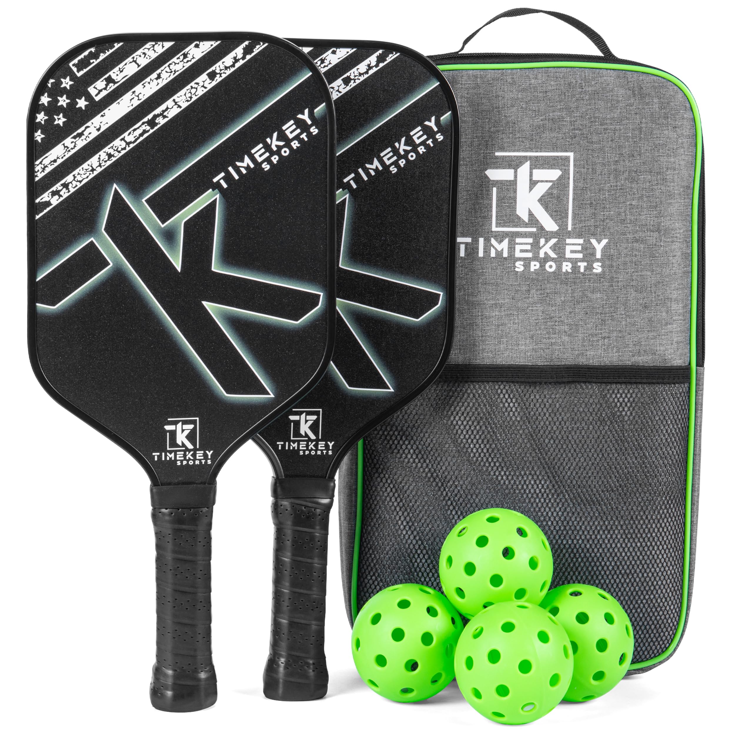 TimeKey Sports Pickleball Paddles Set with Reinforced Carbon Fiber Surface and Comfort Grip – Pickle Ball Rackets with T700 Raw Carbon Fiber & Honeycomb Polypropylene Core