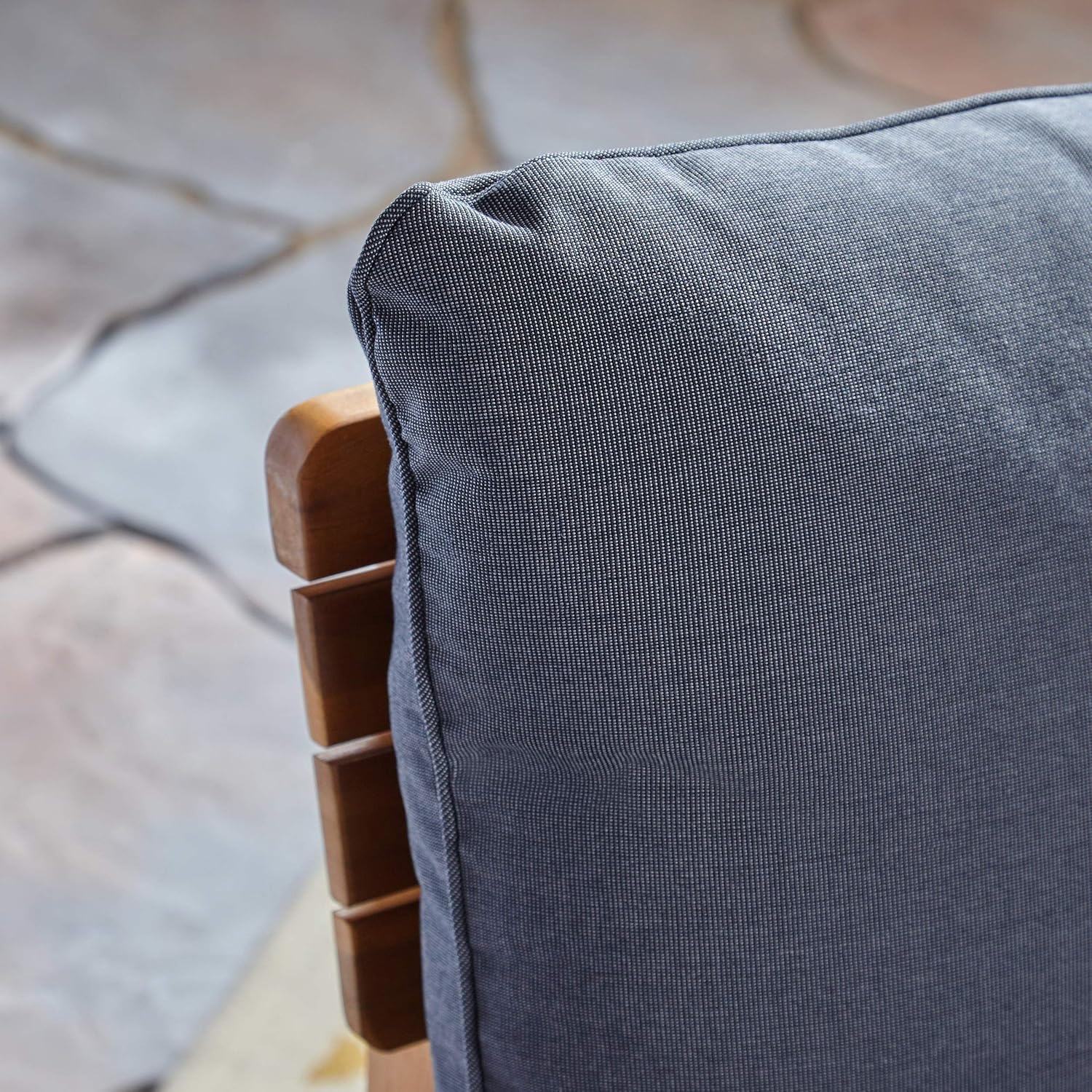 Teak and Gray Acacia Wood Outdoor Loveseat with Cushions