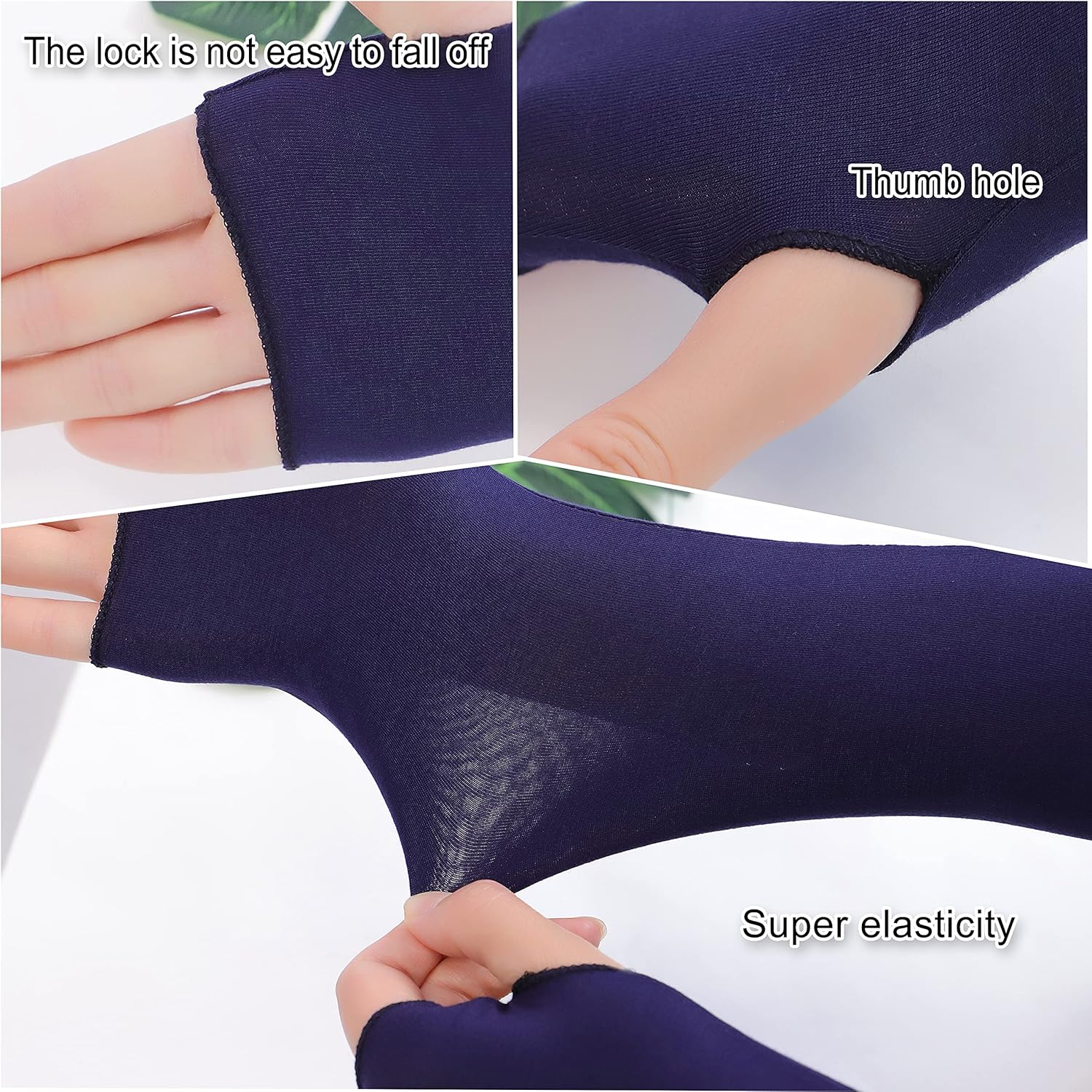 Bellady Women Stretchy Long Fingerless Gloves,3 Pairs Thumbhole Arm Warmer Sleeve,Sun Protection Arm Sleeves,Black DarkGrey Navy at  Women’s Clothing store