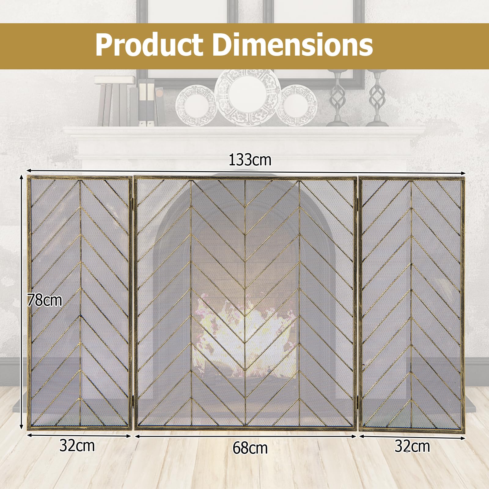 GIANTEX Schermo Camino 3 Pannelli Pieghevole - Parascintille, Sicuro Per Bambini E Animali | Nero, Metallico