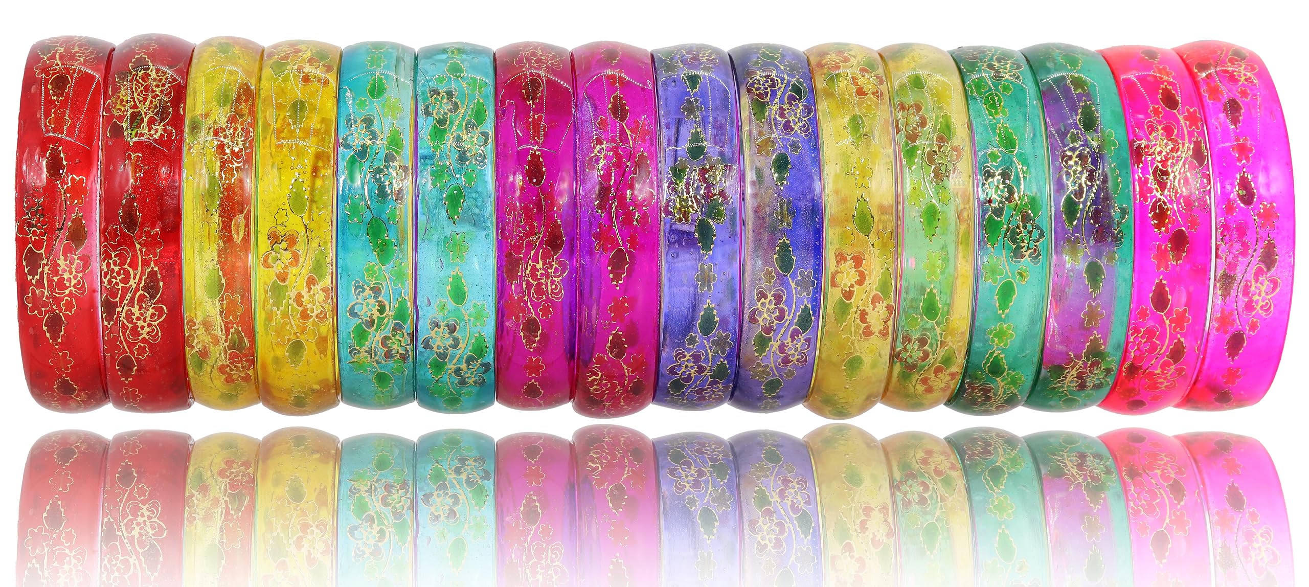ZULKA Multi Colour Glass Bangles Combo Set For Women and Girls | Fancy Glass Bangles Bracelet | Stylish Flower Print Kangan | Plain Simple Bangles- Set of 16, (GK35-Panchkool-Multi-2.6) (B0CHRQ145M) Amazon Price History, Amazon Price Tracker