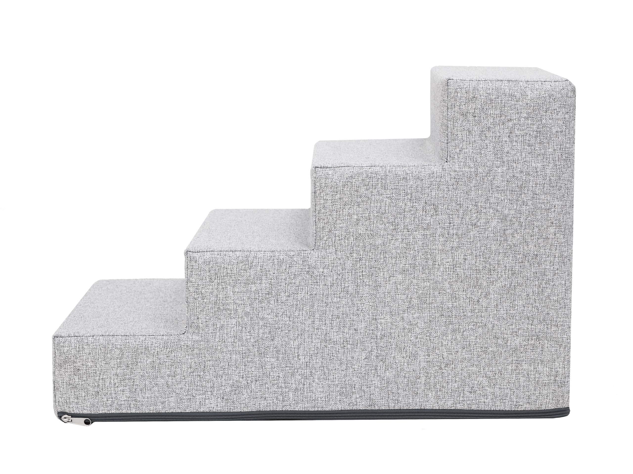 PillowPrim Escaleras de entrada para mascotas, perros pequeños, escalones, rampa para gatos, 4 niveles, grande, cenizas, altura 40 cm