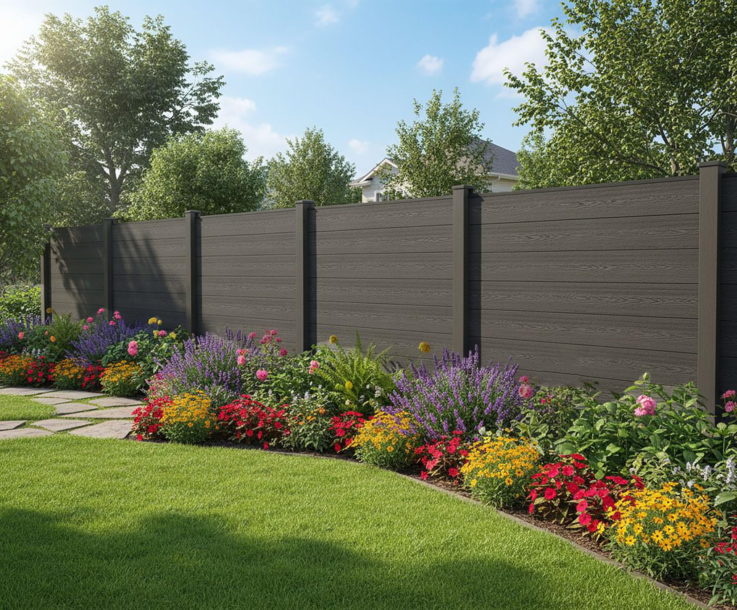 Prestige Home Living Outdoor WPC-Sichtschutzzaun 5x Element + 6x Pfosten Anthrazit