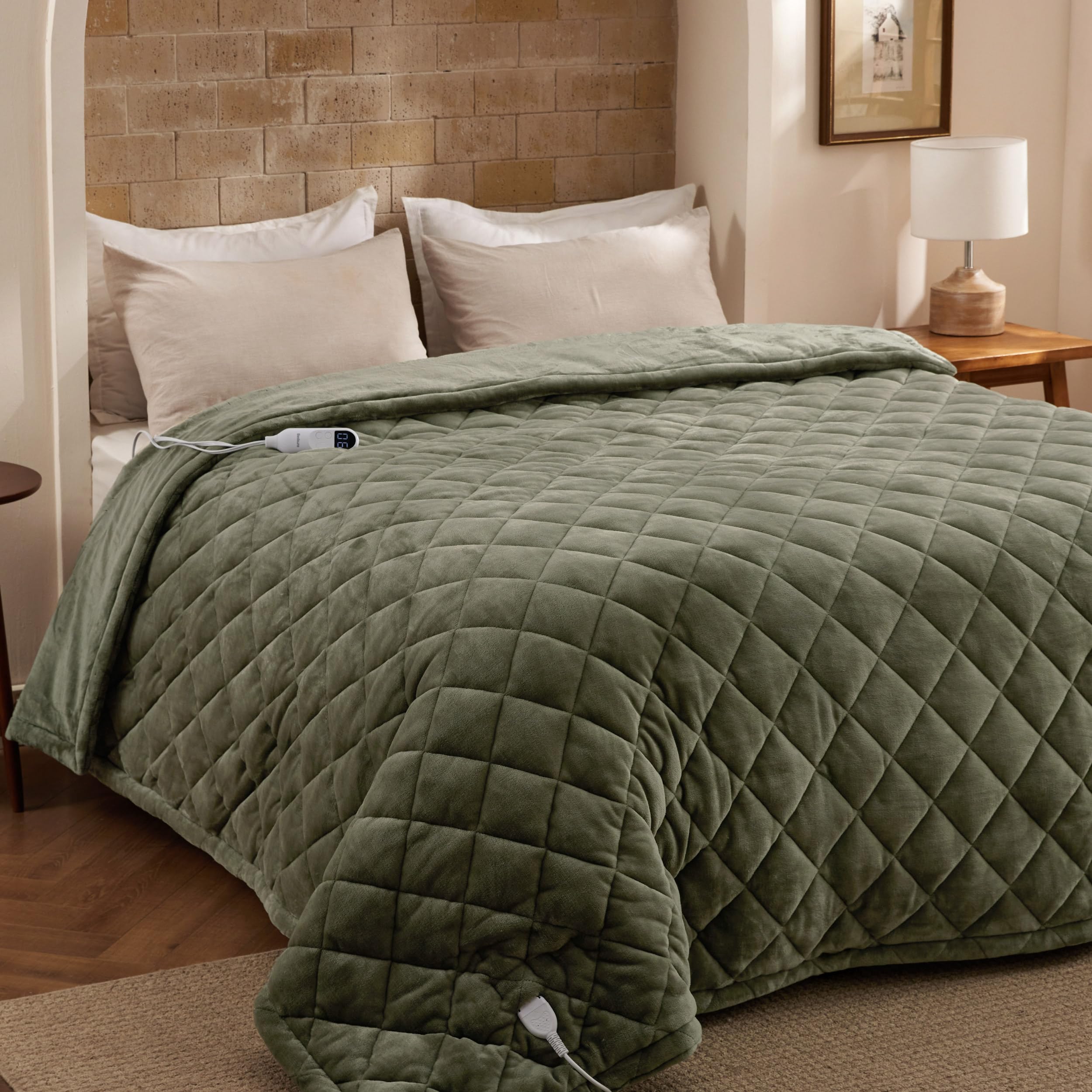 Bedsure Diamond Quilted Heated Blanket Full, Filled Electric Blanket, Green