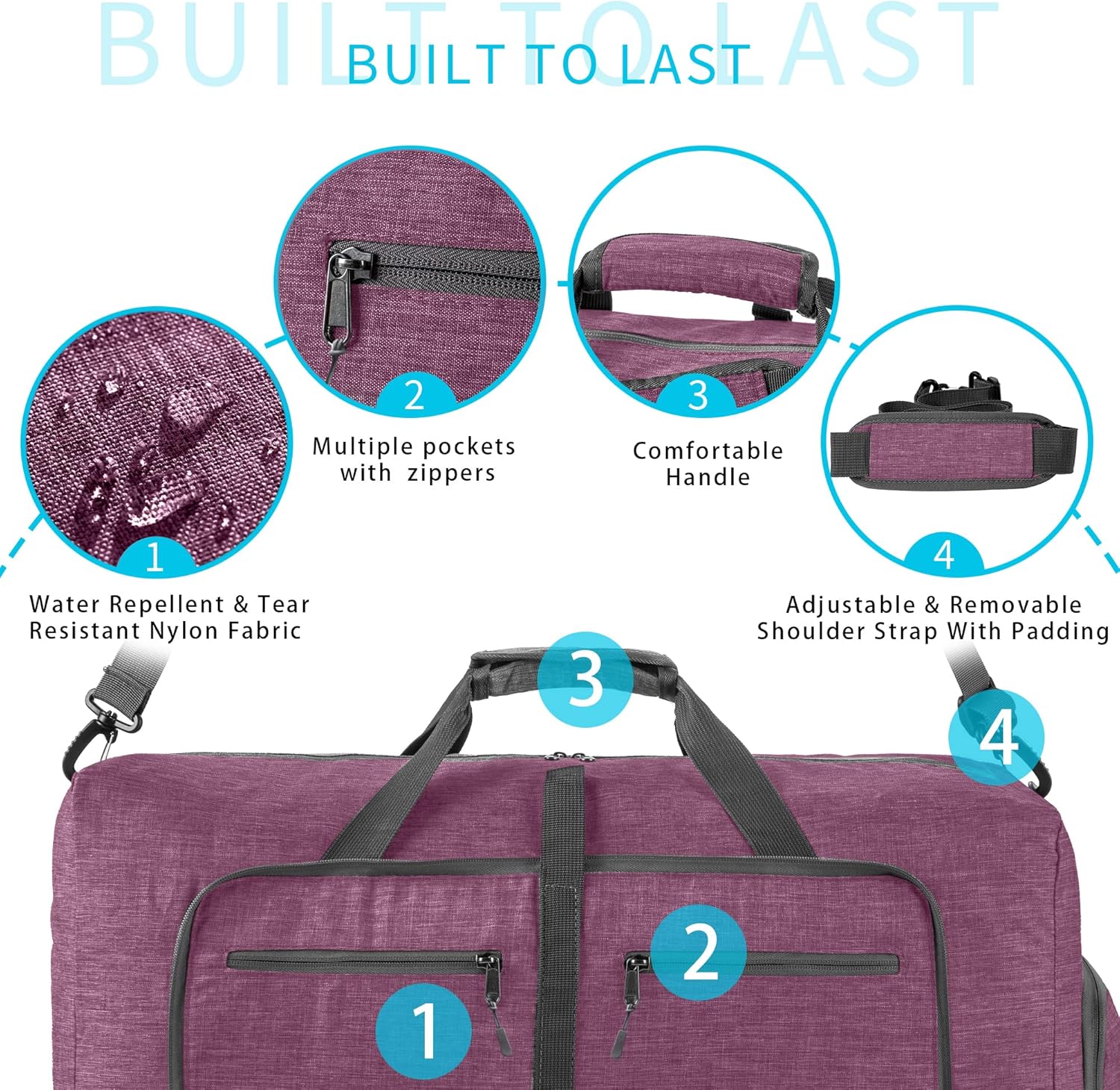 Vomgomfom 65L/85L/115L Foldable Travel Duffle Bag, Lightweight Checked Luggage with Shoe Compartment, Water-Resistant Weekender Overnight Bag for Men & Women - Image 4