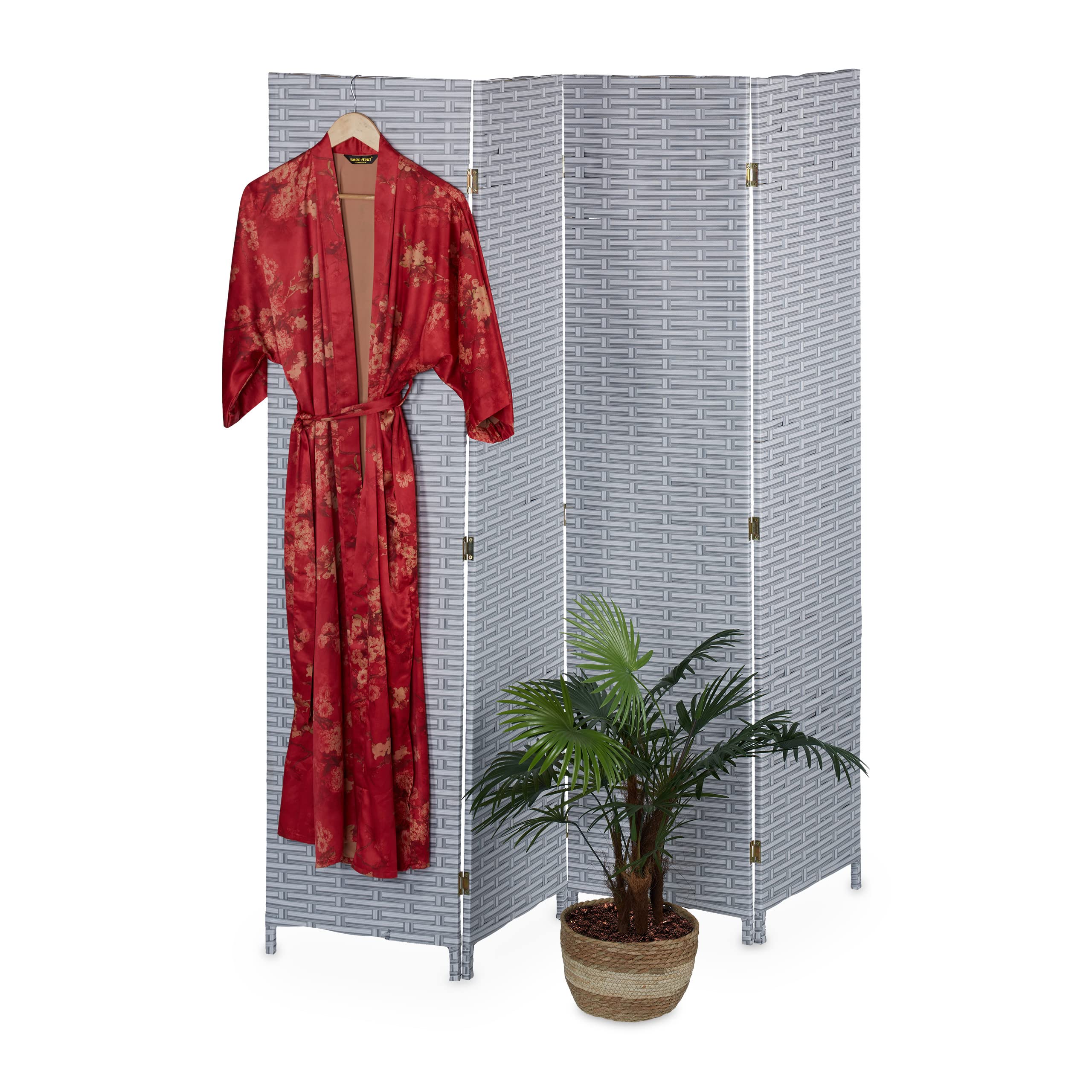 Relaxdays Paravent Lot de 4 séparateurs de pièces pliables H x l : 170 x 160 cm, plastique et bois, cloison intérieure Gris/blanc Relaxdays Paravent Lot de 4 séparateurs de pièces pliables H x l : 170 x 160 cm, plastique et bois, cloison intérieure Gris/blanc