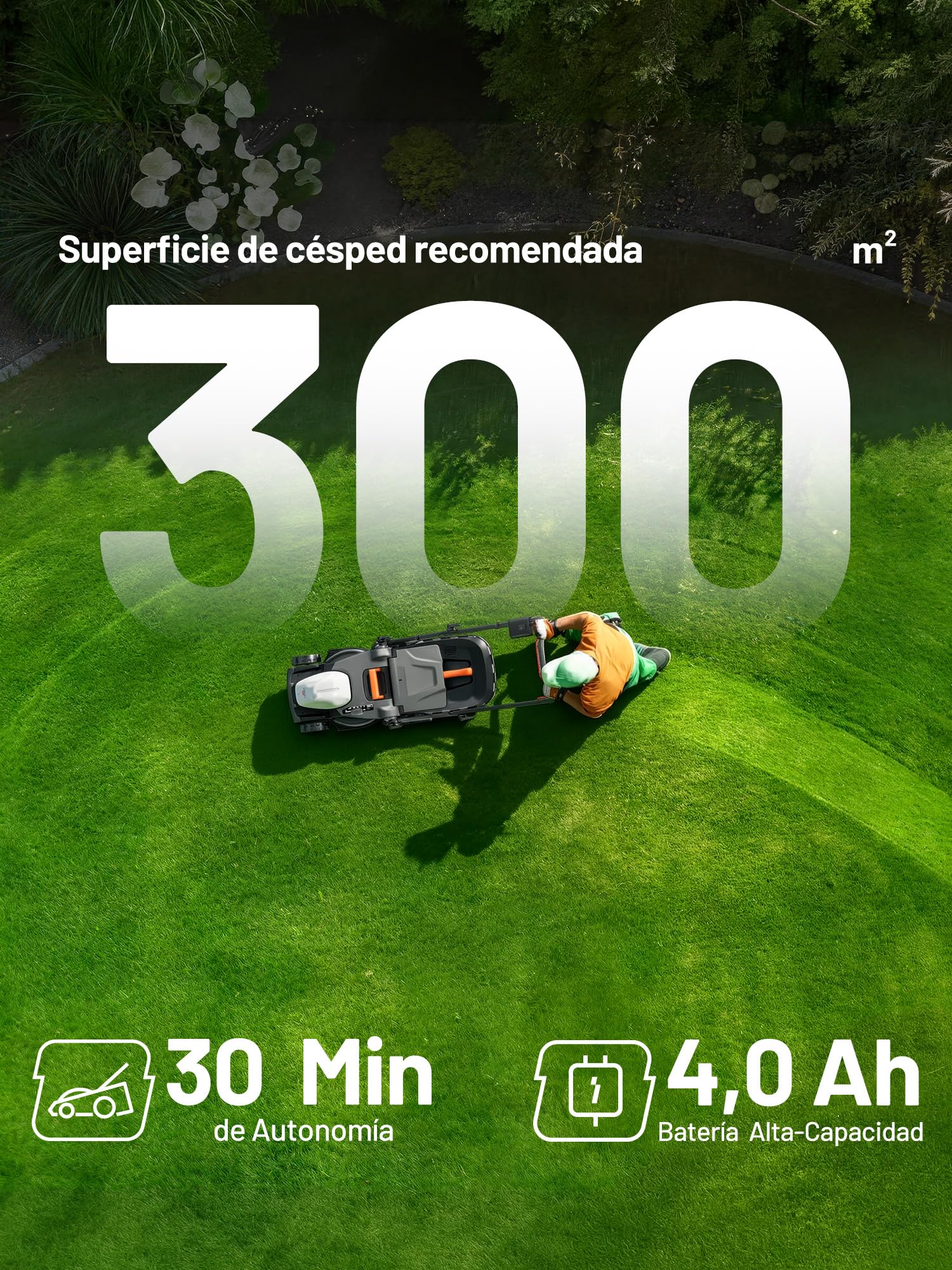 Cortacésped eléctrico con batería Litheli U20, ancho de corte de 38 cm, hasta 300 m², cesta de 40 L, altura de corte de 25-75 mm, incluye 2 baterías de 4,0 Ah