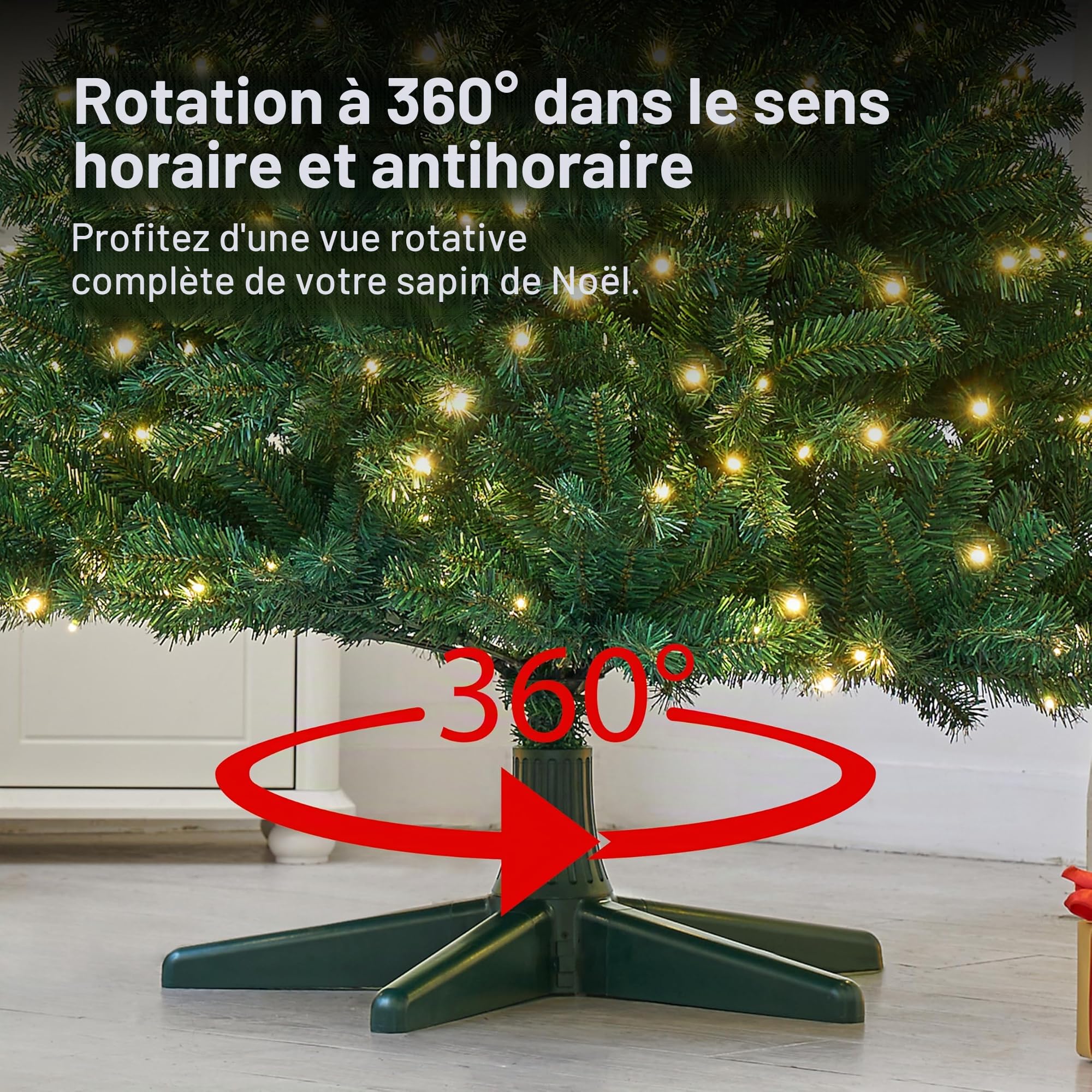 Support de sapin de Noël artificiel rotatif à 360°, support rotatif réglable pour sapin de Noël artificiel rotatif pour décoration de maison, festival, jusqu'à 2,4 m et 35 kg