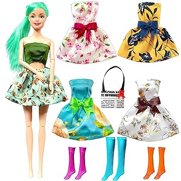 Doll Set Folding Hands and Legs with 4 Doll Dresses,3 Socks and 1 Bag