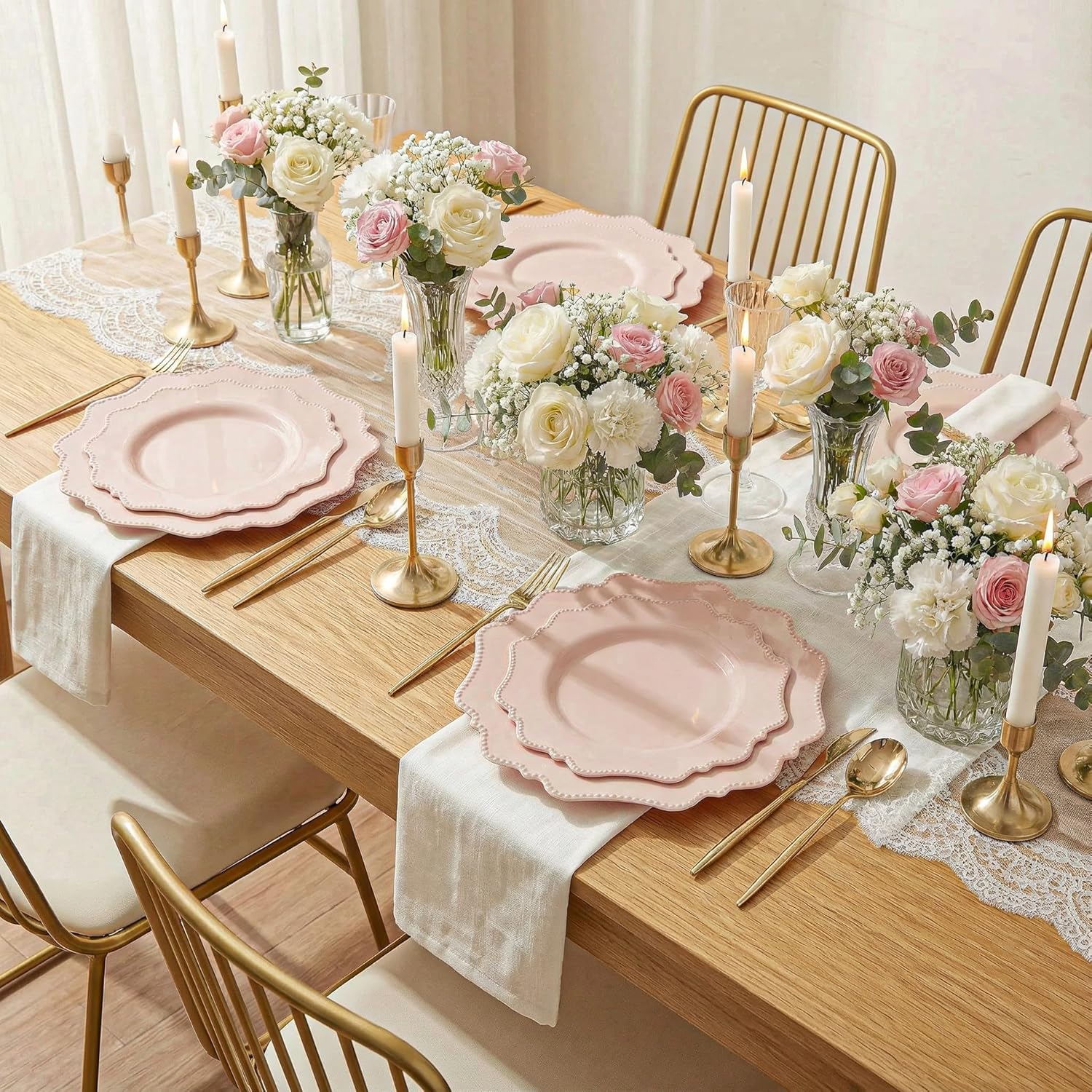 COLOSUS 60 Pack Pink Plastic Plates Set for 30 Guest,Pink Party Plates,Heavy Duty Pink Plates,include 30 Dinner plates& 30 Salad/Dessert plates for Party,Spring,Wedding,Birthday,Valentines,Easter Day - Image 8