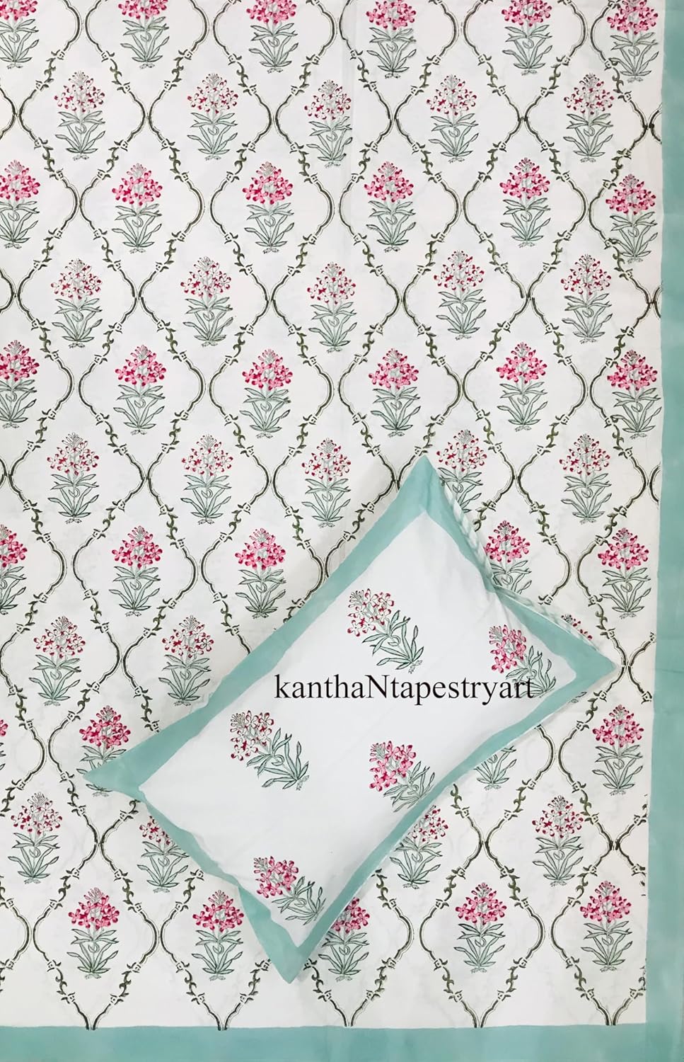 Generic kanthaNtapestryart Traditional Indian Sheet with 2 Pillow Cover | Hand Block Printed | Jaipuri Print Hand Block Print Bedsheet (King/Queen Size 90x108 Inch), Blue