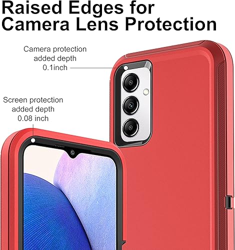 Miniatura 3 de Funda para Samsung Galaxy A14 5G, 3 en 1, protección resistente a prueba de golpes con 2 protectores de pantalla de vidrio templado, (rojonegro)
