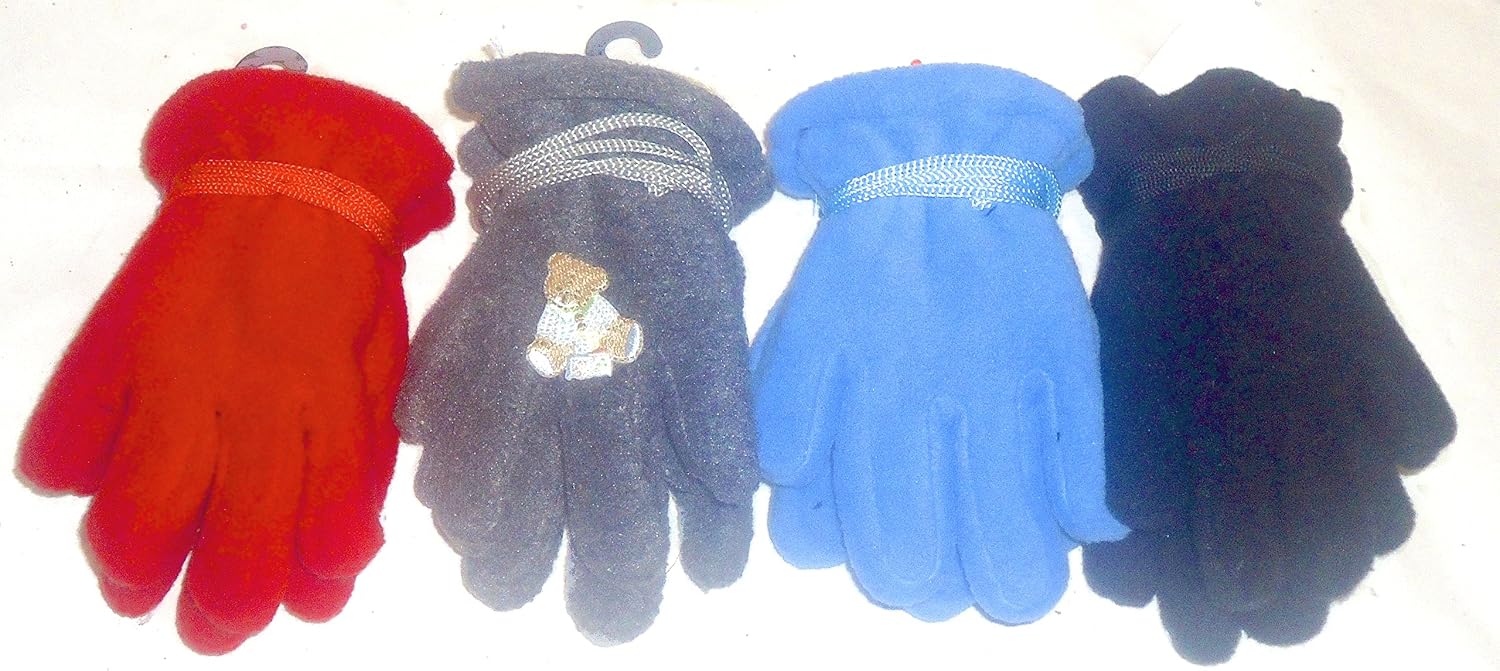 Four Pairs One Size Mongolian Fleece Microfiber Lined Very Warm Gloves for Ages 0-2 Years