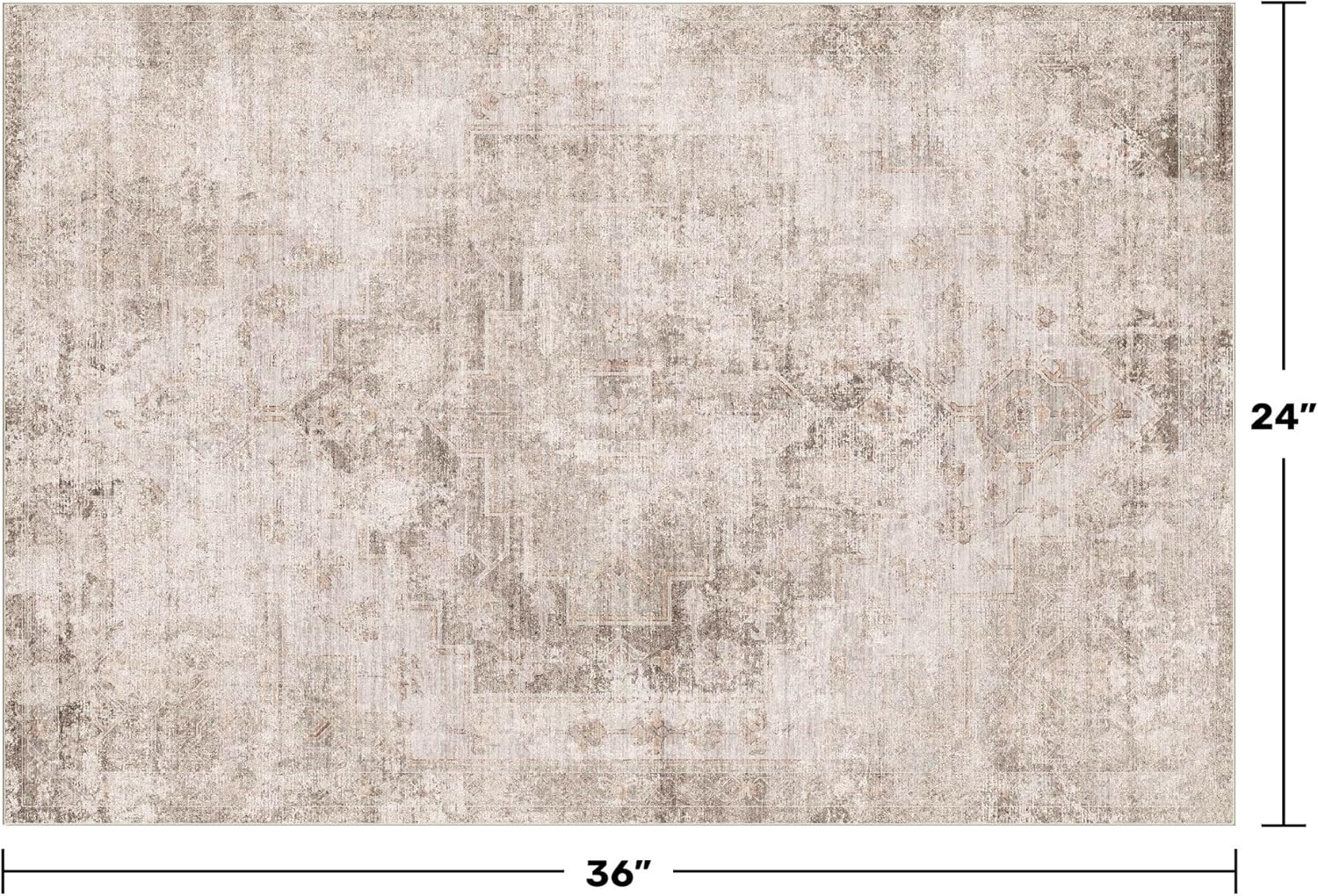 Beige Brown 2x3 Washable Non Slip Bathroom Rug for Entryway Indoor, Low Pile Small Rug for Powder Room & Kitchen Floor, Waterproof Stain & Fade Resistant Modern Abstract Decor