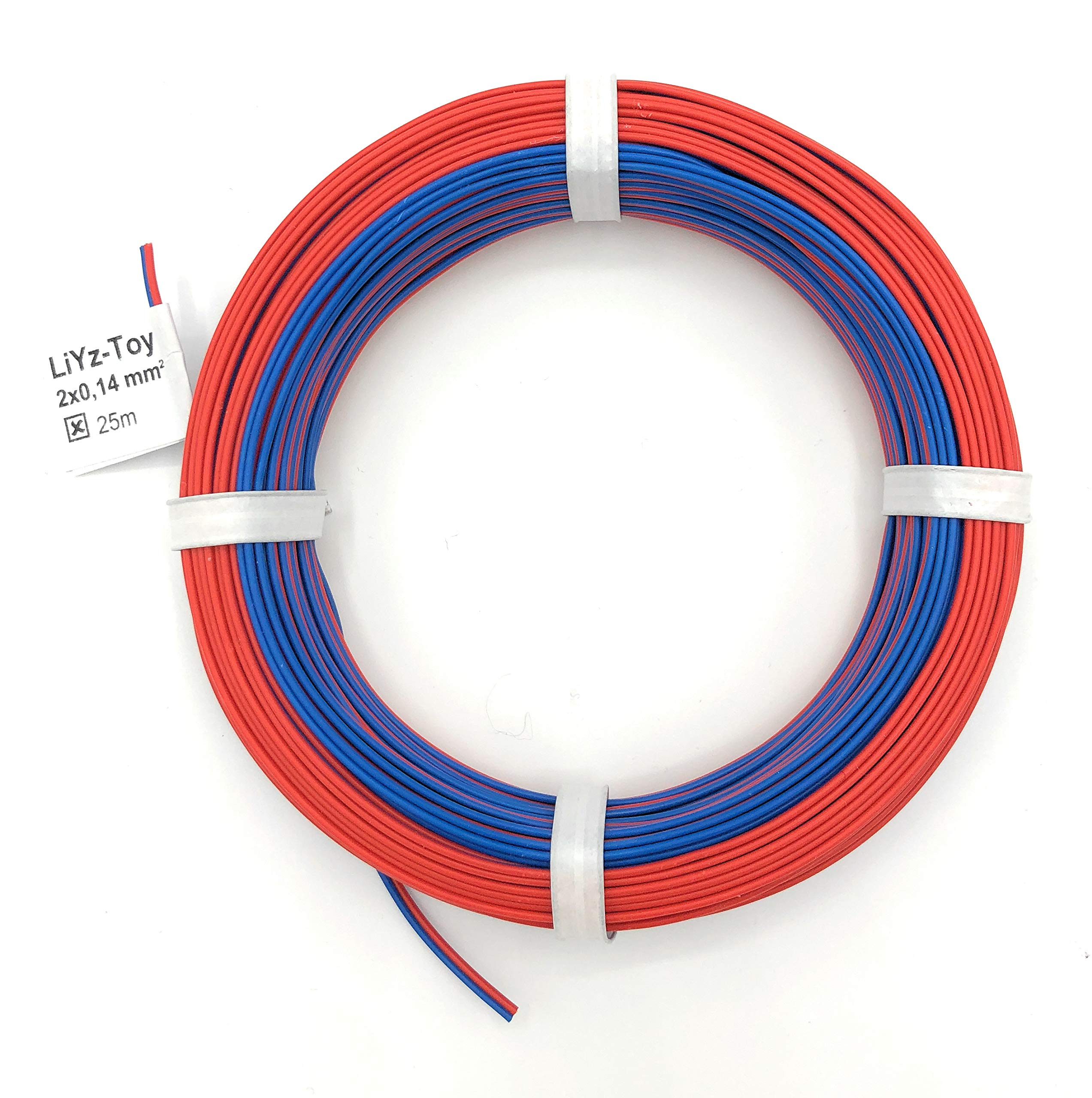 Câble L2218/25 - Fil de cuivre - 2 x 0,14 mm² (1 x 18 x 0,10 mm) - Câble jumelé - Anneau de 25 m (rouge-bleu)