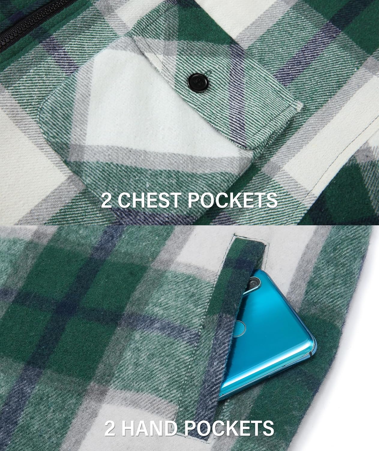 SECOOD Mens Flannel Sherpa Lined Jacket with Hood Plaid Shirts Jackets Zip Up Long Sleeve Sweatshirt Winter Coat for Men - Image 4