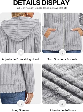 VIISHOW Womens Fall Lightweight Zip Up Hoodies Sweatshirts Comfy Loose Long Sleeve Sweatshirt Solid Color Jacket with Pockets