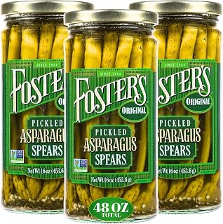 Foster's Pickled Asparagus Spears Original 16oz 3-Pack - Gluten-Free, Fat-Free, Low-Calorie Traditional Snack for 40+ Years